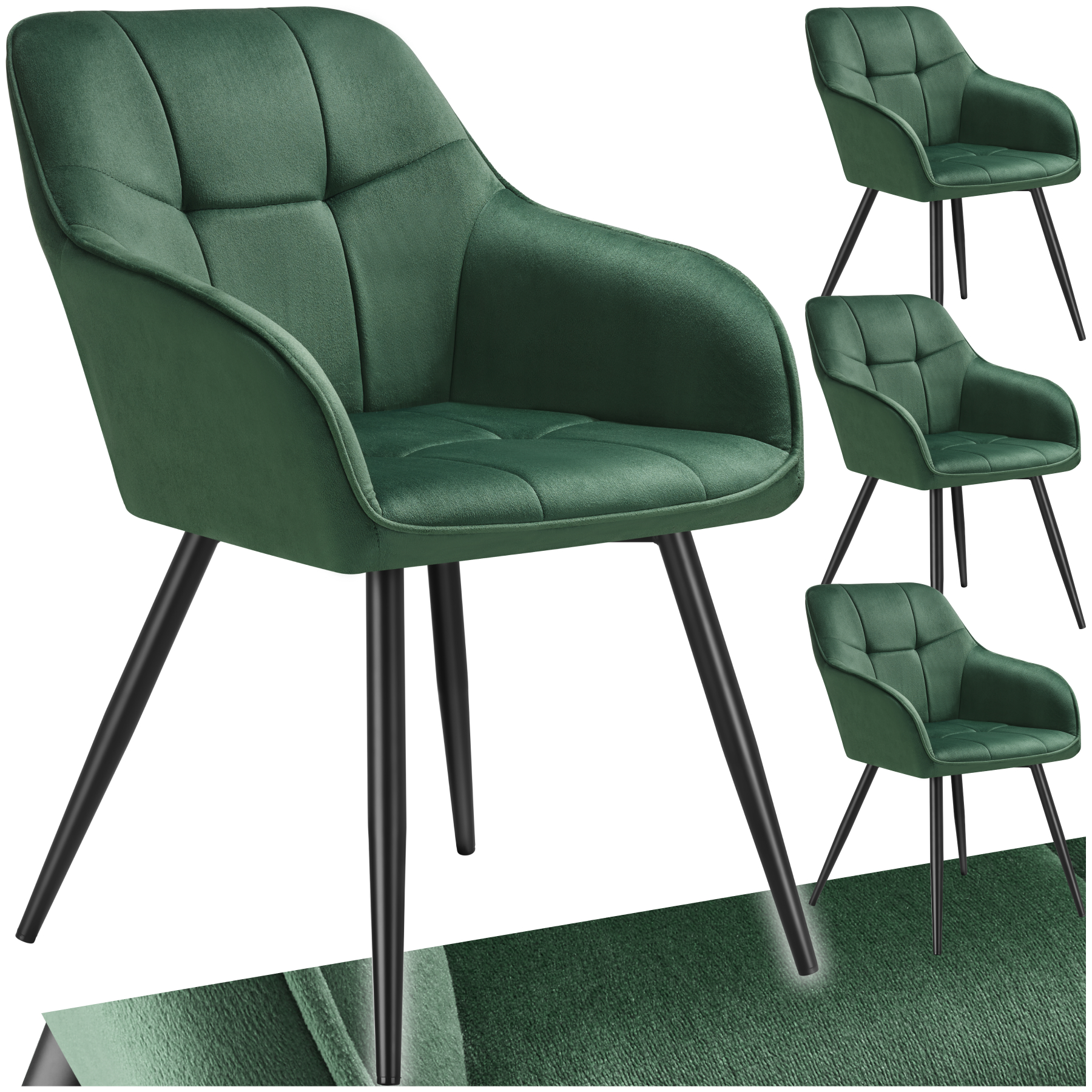 Stuhl Marilyn, Samtoptik, gesteppt - dunkelgrün/schwarz, 4er Set