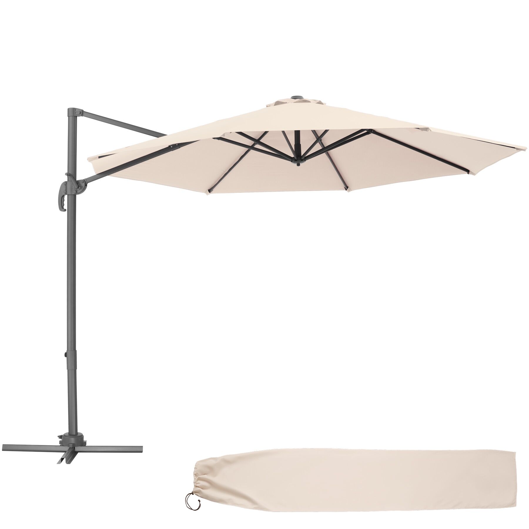 Parasol DARIA 300 cm avec pied déporté et housse de protection - beige
