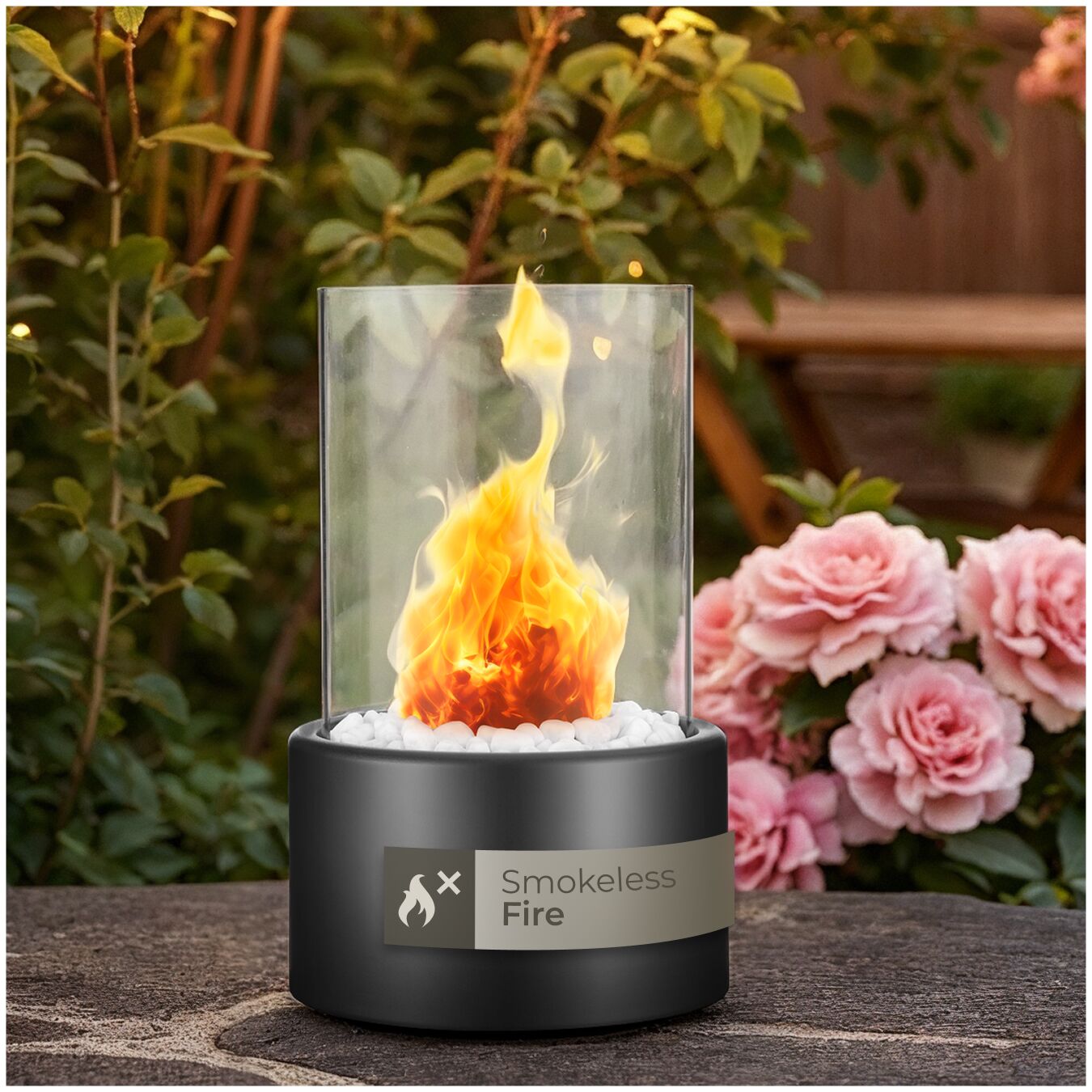 Bioethanol Tabletop Fireplace Damine - heat-resistant, 2 combustion chambers - black