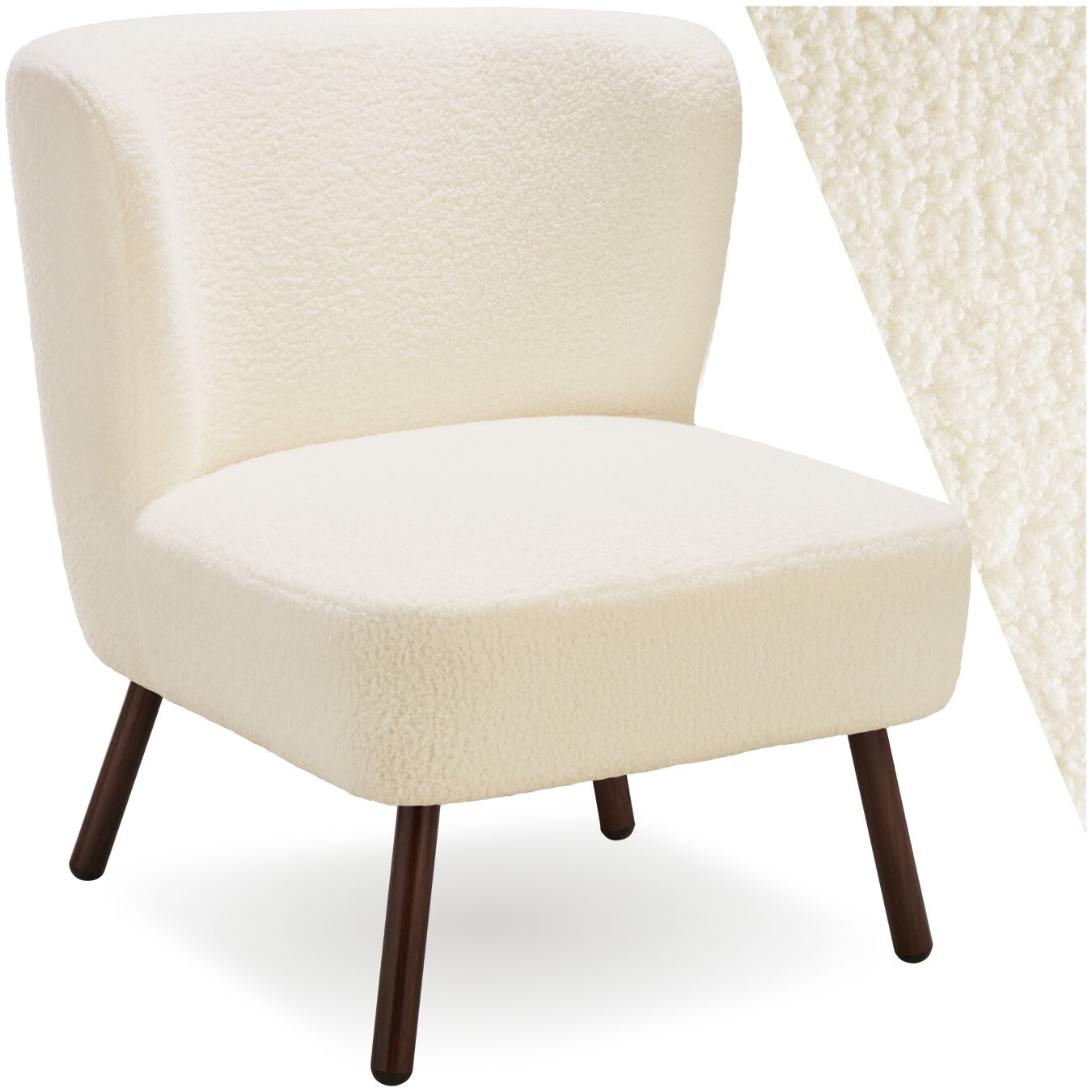 Teddy Chair Robina with Plush Boucle Cover, Low Seat and Steel Legs - Bouclé off-white