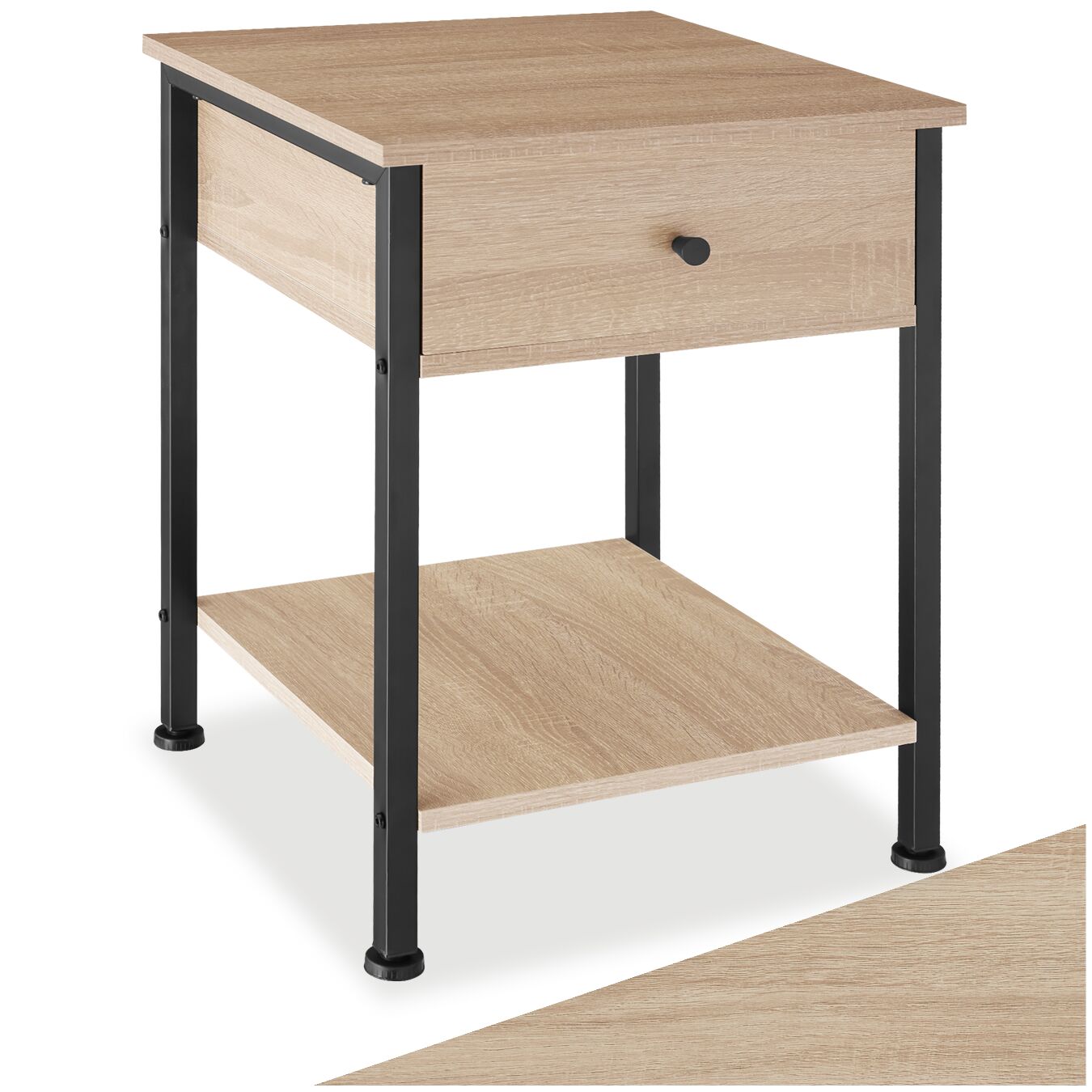 Bedside Table Bradford - classic single drawer nightstand - industrial wood light, oak Sonoma | tectake