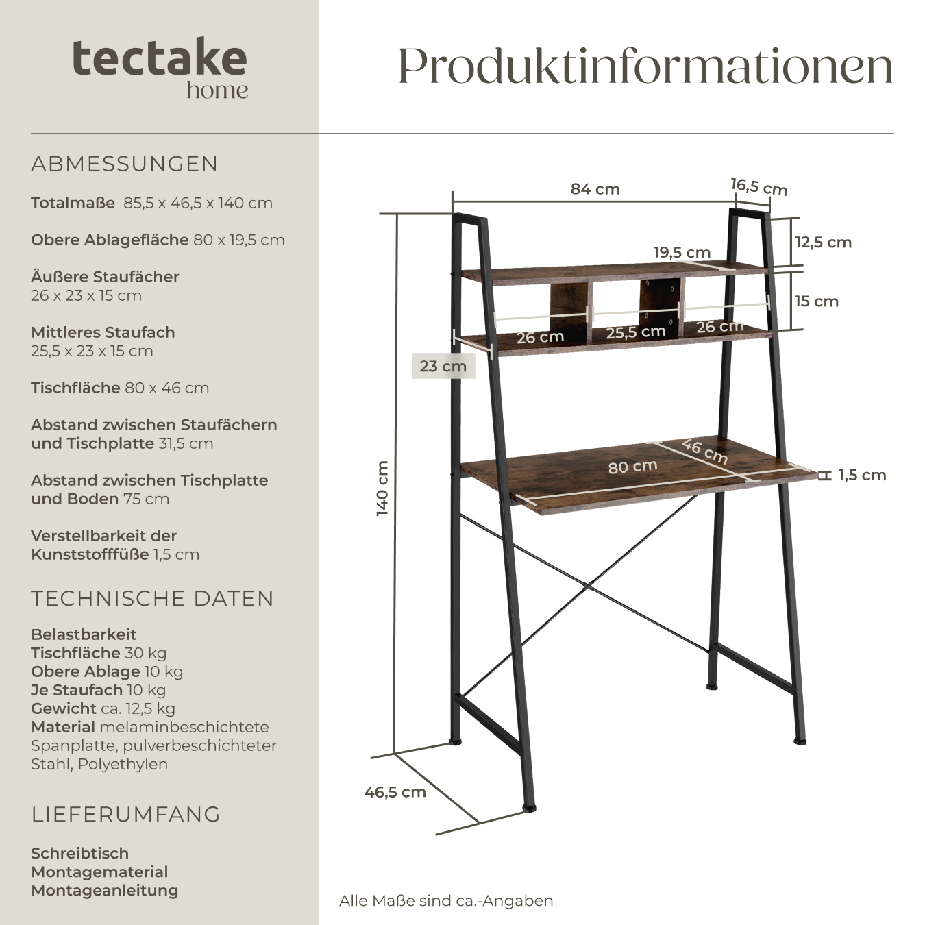 Schreibtisch mit Regal Bürotisch Computertisch Tisch Holz Metall Industrie Look