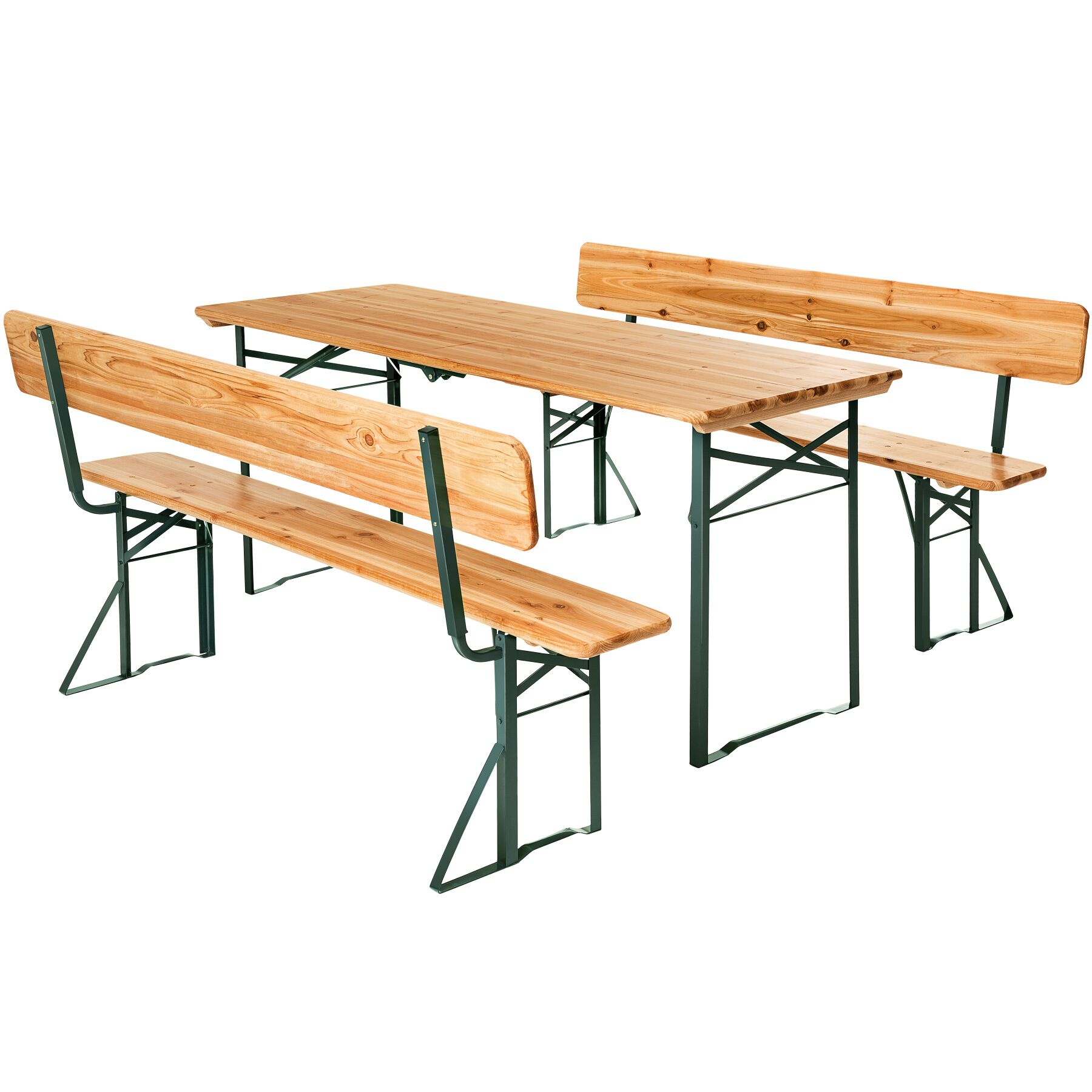 Conjunto de mesa e bancos FRANZ II, 3 peças, dobrável, com encostos - castanho | tectake