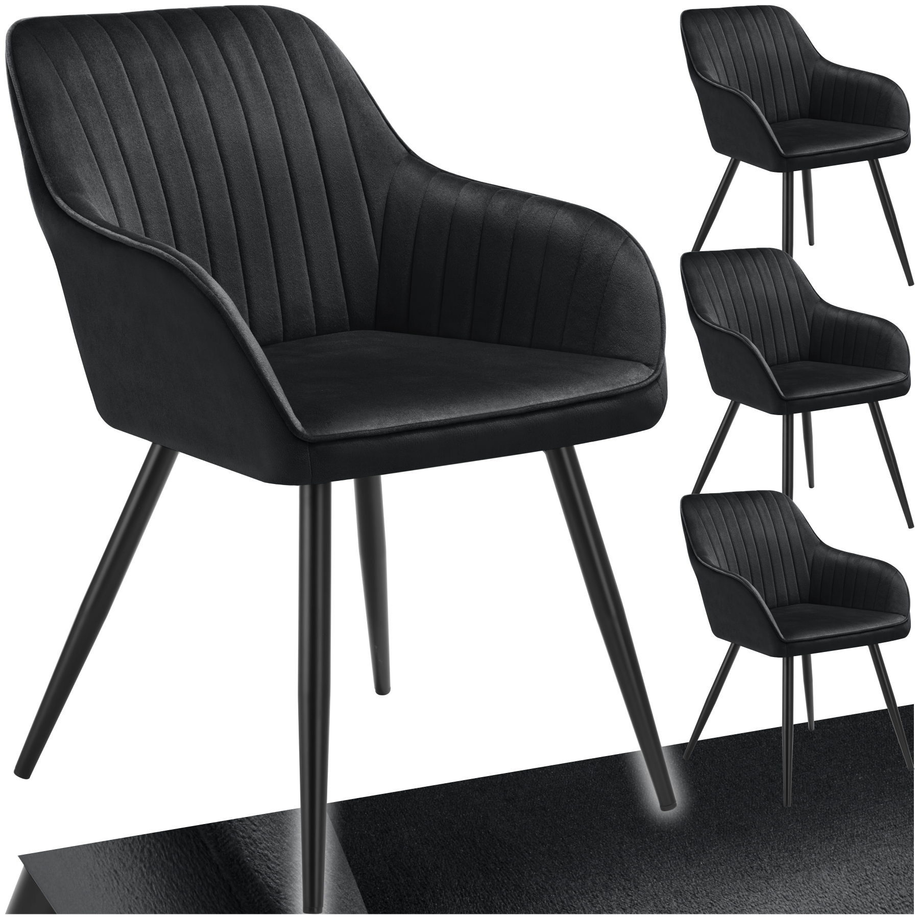 Stuhl Marilyn, Samtoptik, gesteppt - schwarz/schwarz, 4er Set