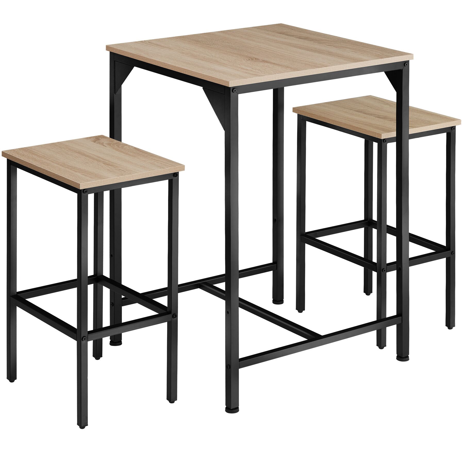 Dining Table and 2 Bar Stools Inverness - height-adjustable plastic feet - industrial wood light, oak Sonoma