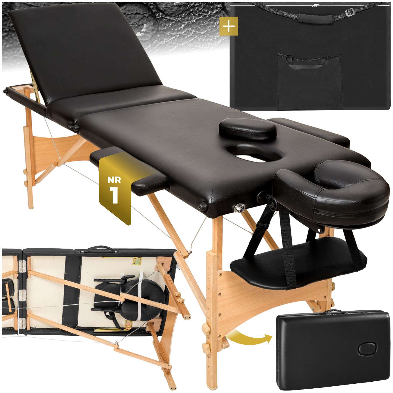 Massageliege klappbar Massagetisch 3 Zonen stabil Holz Massagebank mit Tasche