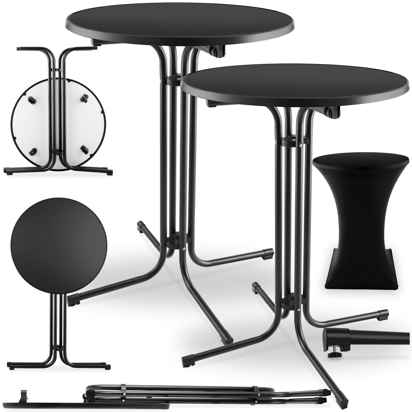 Statafel Eren inklapbaar met hoes 90x110cm - zwart, Set van 2