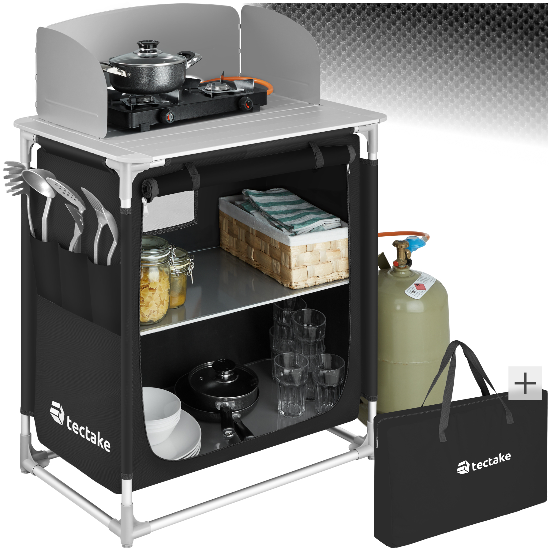 Cuisine de camping en aluminium 76 x 53,5 x 107 cm - noir | tectake
