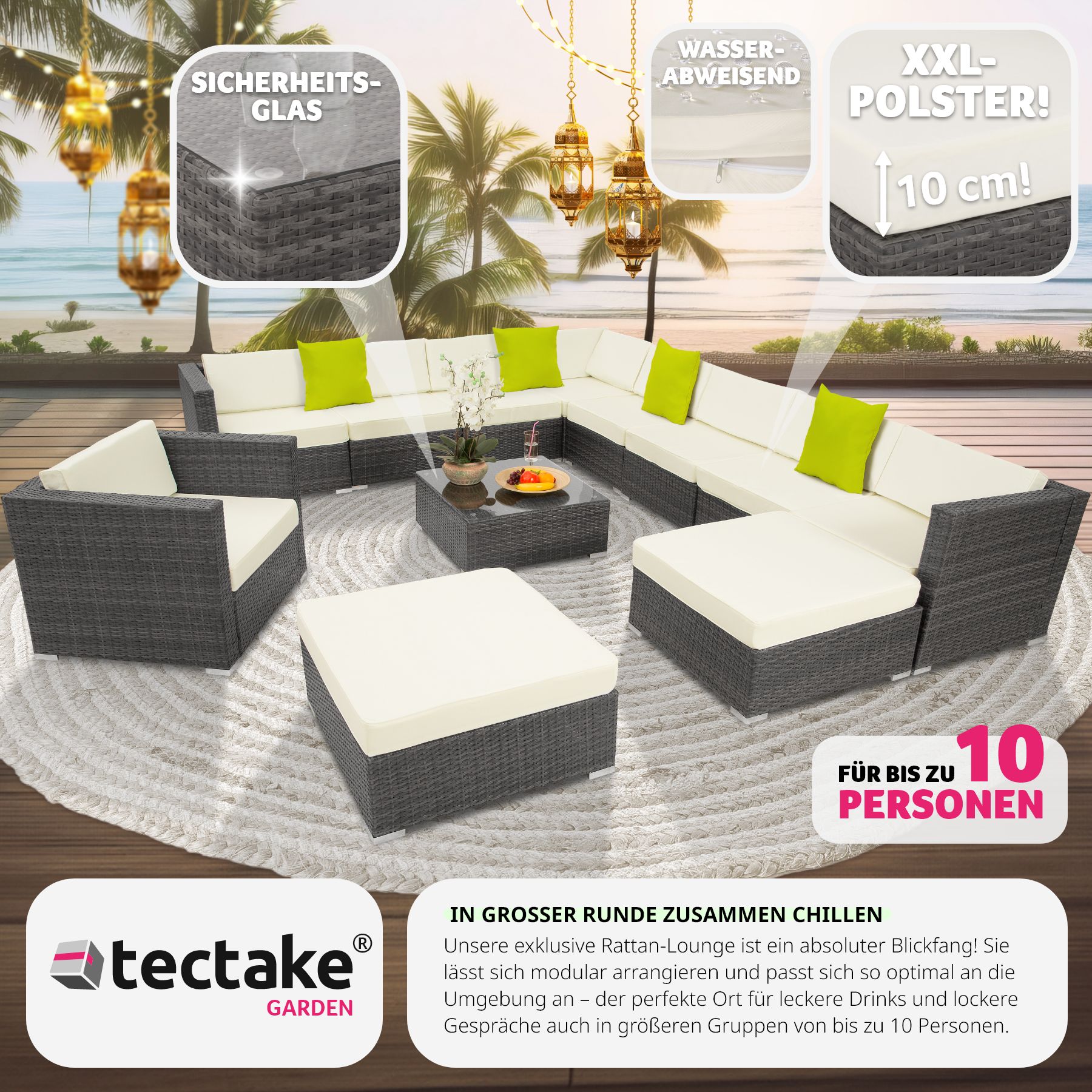 XXL Polyrattan Lounge Sitzgruppe Alu Gartenset Gartenmöbel Couch Sofa Garnitur 