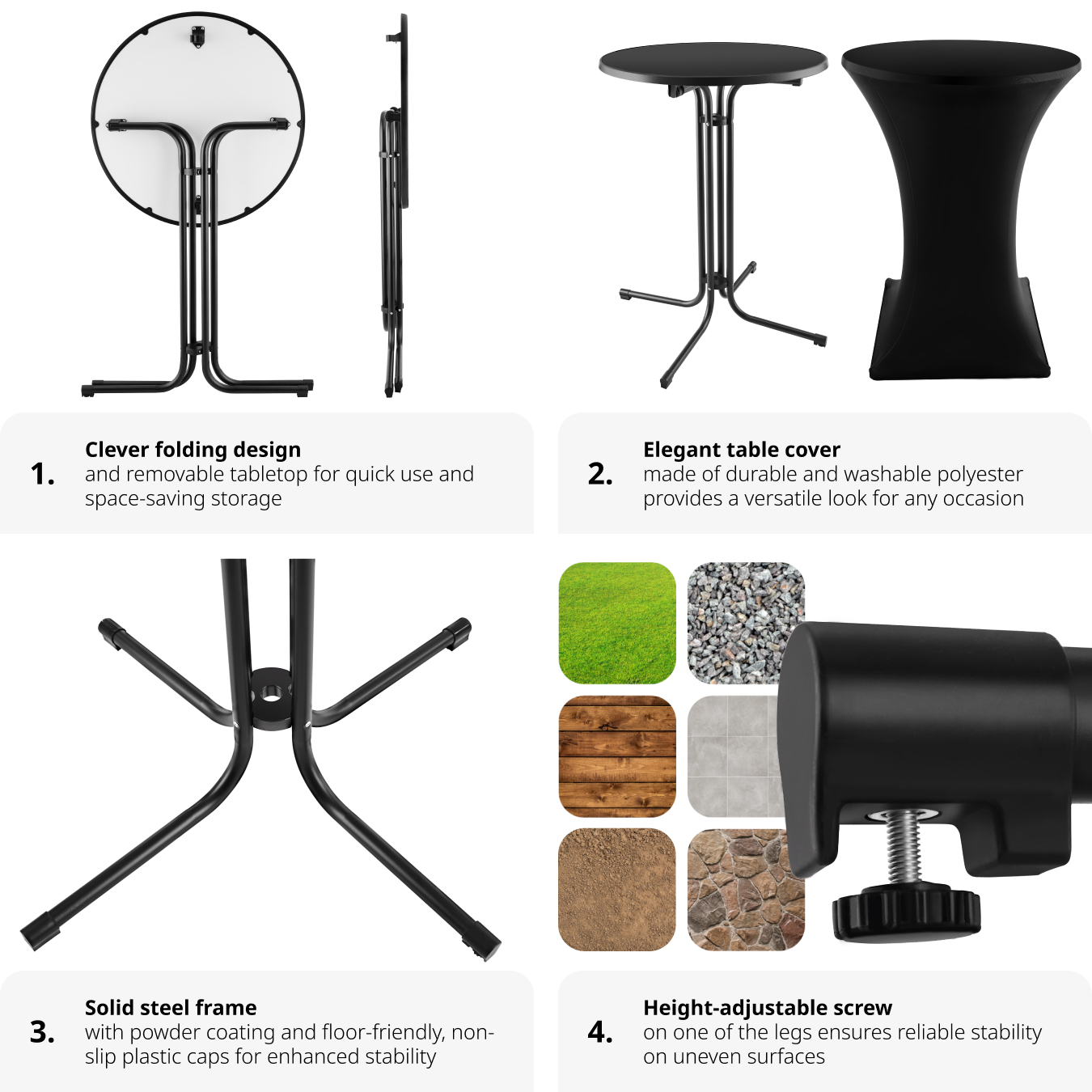 Folding Table Bar Chair Set Round Tall Dining Drinks Foldable Collapsible Tables - Picture 17 of 25