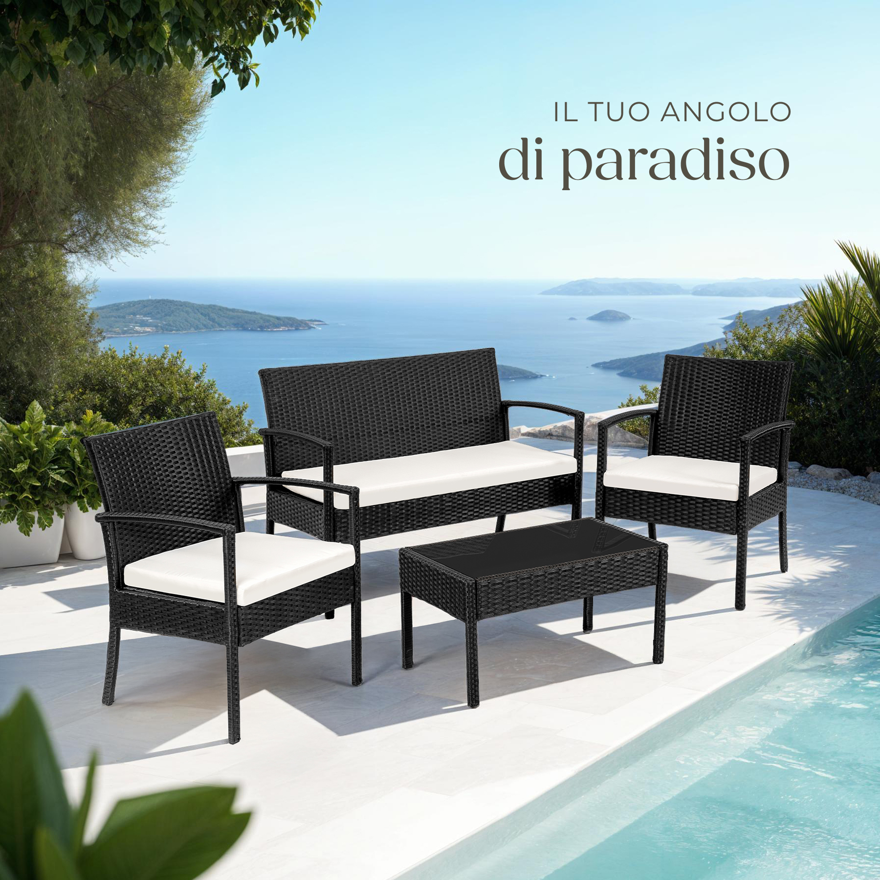 SET DI MOBILI RATTAN SINTETICO POLYRATTAN 2 POLTRONE DIVANO E TAVOLO GIARDINO nu - Foto 19 di 67
