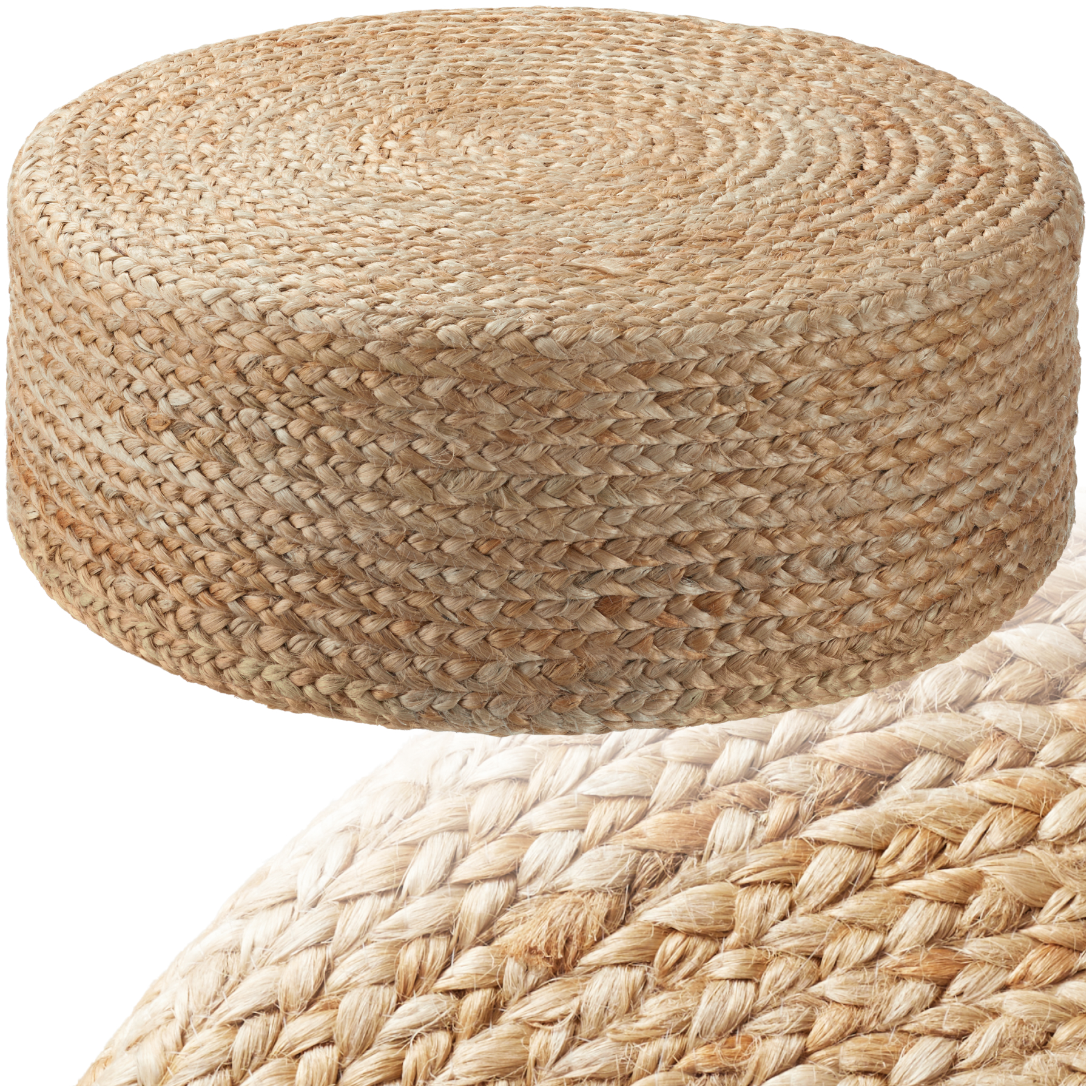 Pouf BANNO ELIPSE rond en jute style bohème fait main - beige | tectake