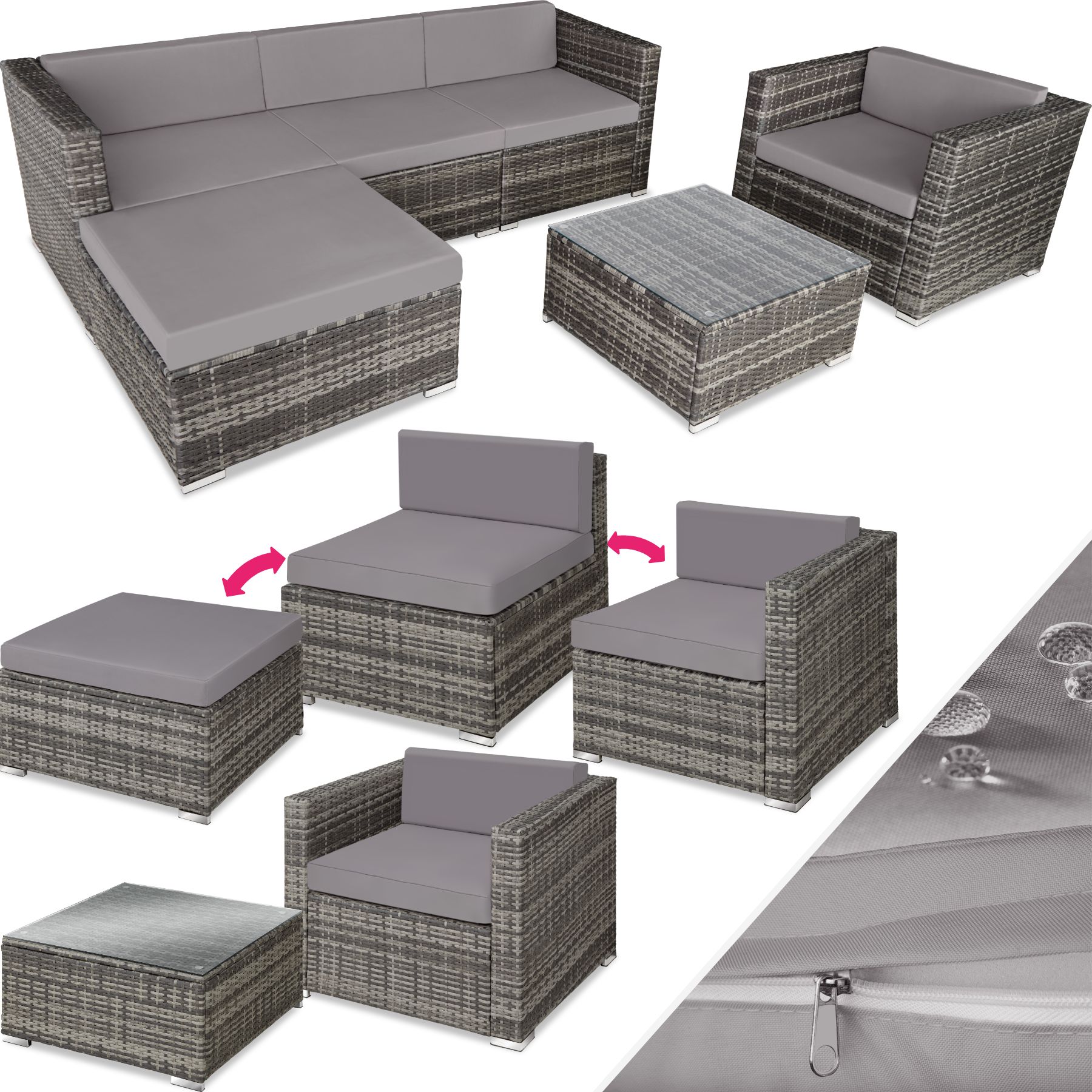 Salon bas de jardin MILAN 5 places - gris | tectake