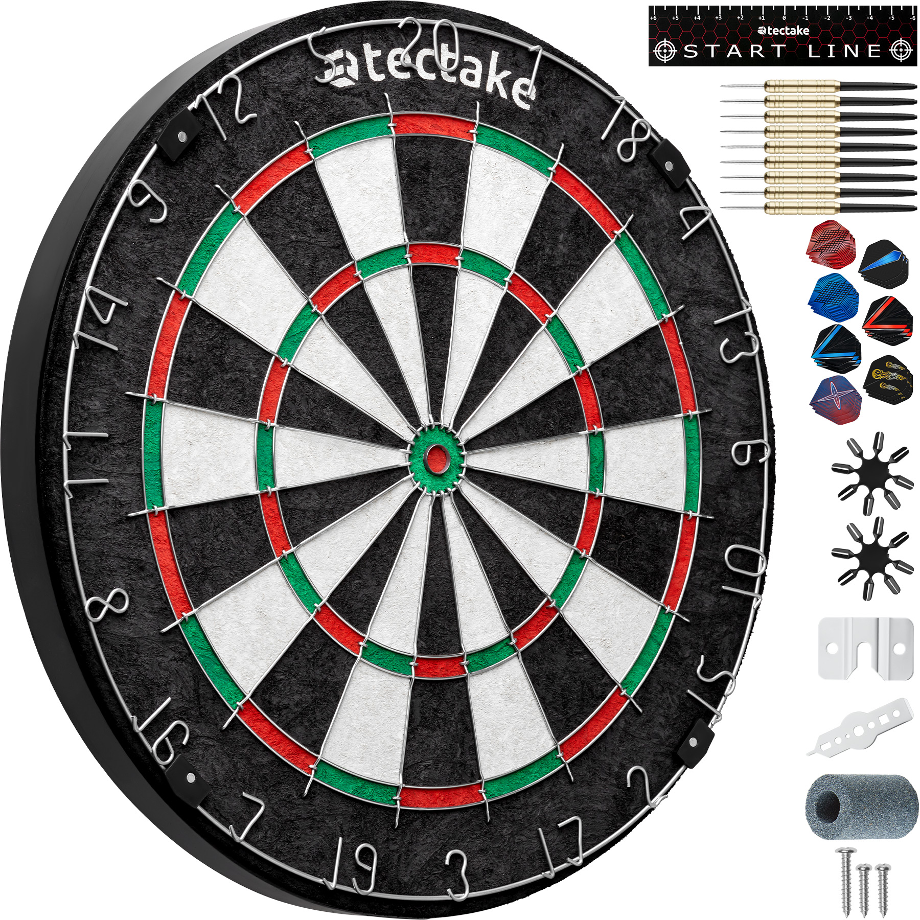 Dartscheibe Bully mit 9 Pfeilen, 21 Flights und Zubehör - schwarz/weiß