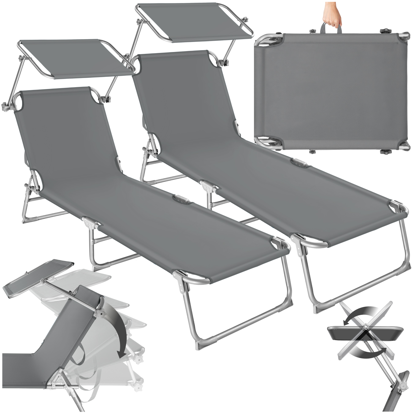 tectake - Lot de 2 transats acier - gris