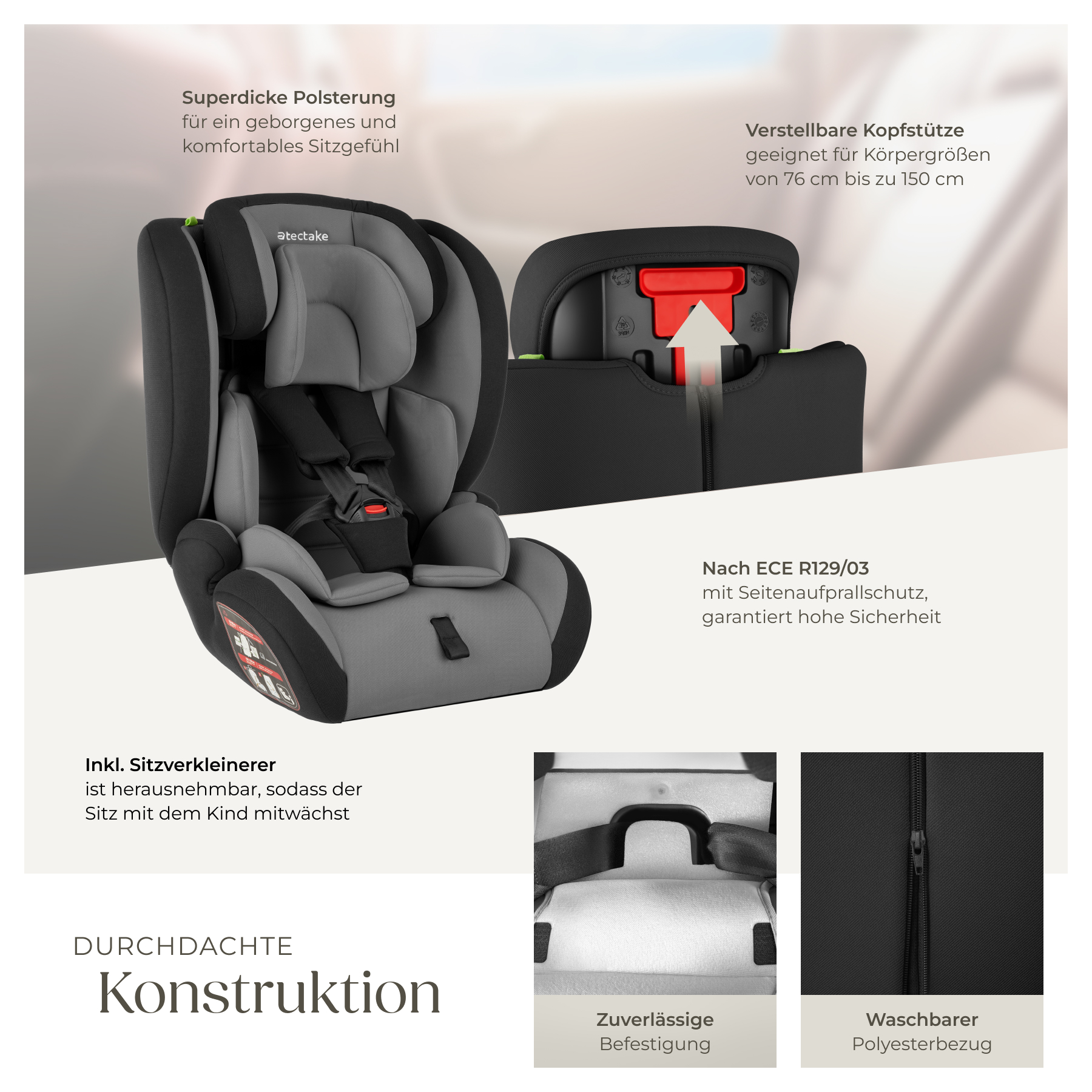 Autokindersitz Seitenaufprallschutz Autositz 5-Punkt-Gurt Sicherheitssitz 36kg