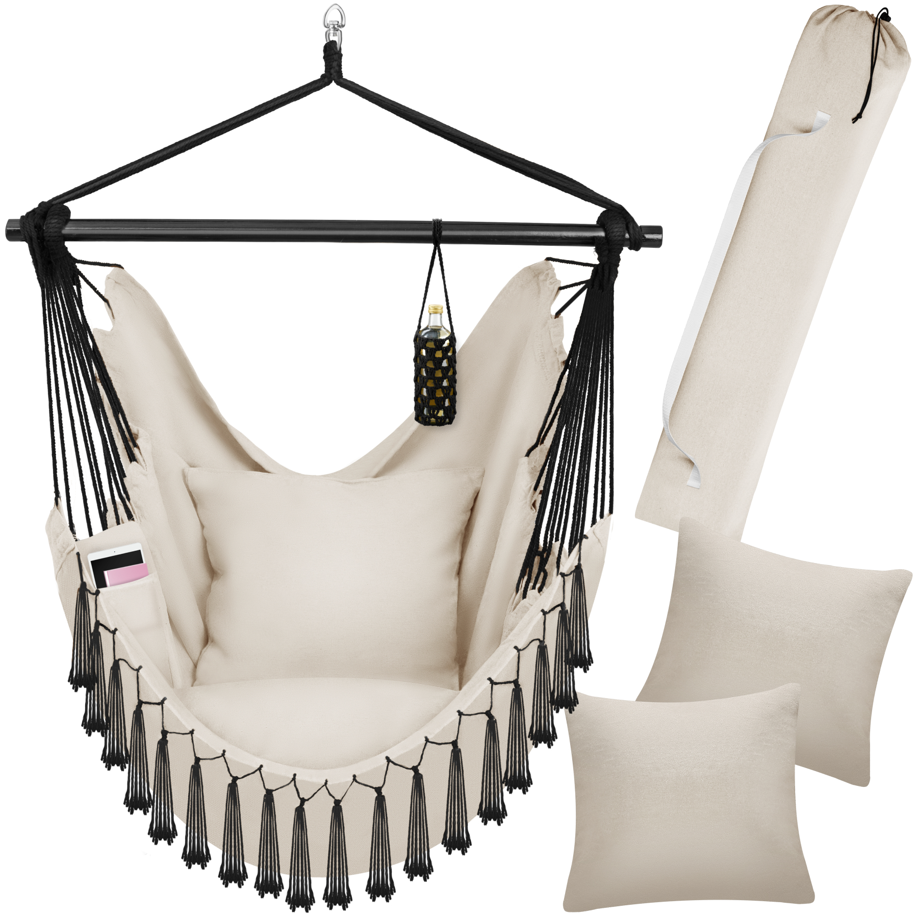 Fauteuil suspendu Malika, style boho, capacité de charge 150 kg - beige | tectake