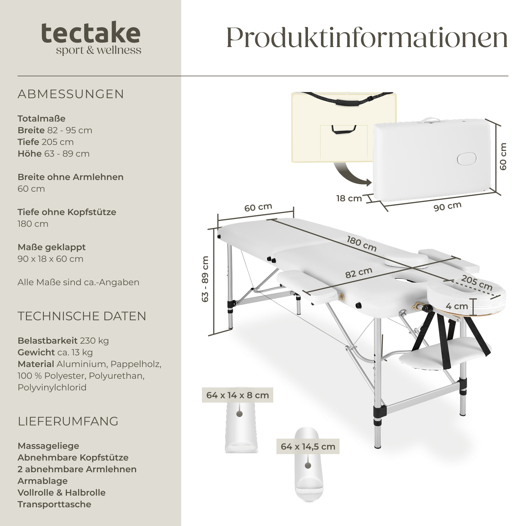 Mobile Alu Massageliege klappbar Massagetisch Massagebank Liege 2 Zonen Tasche