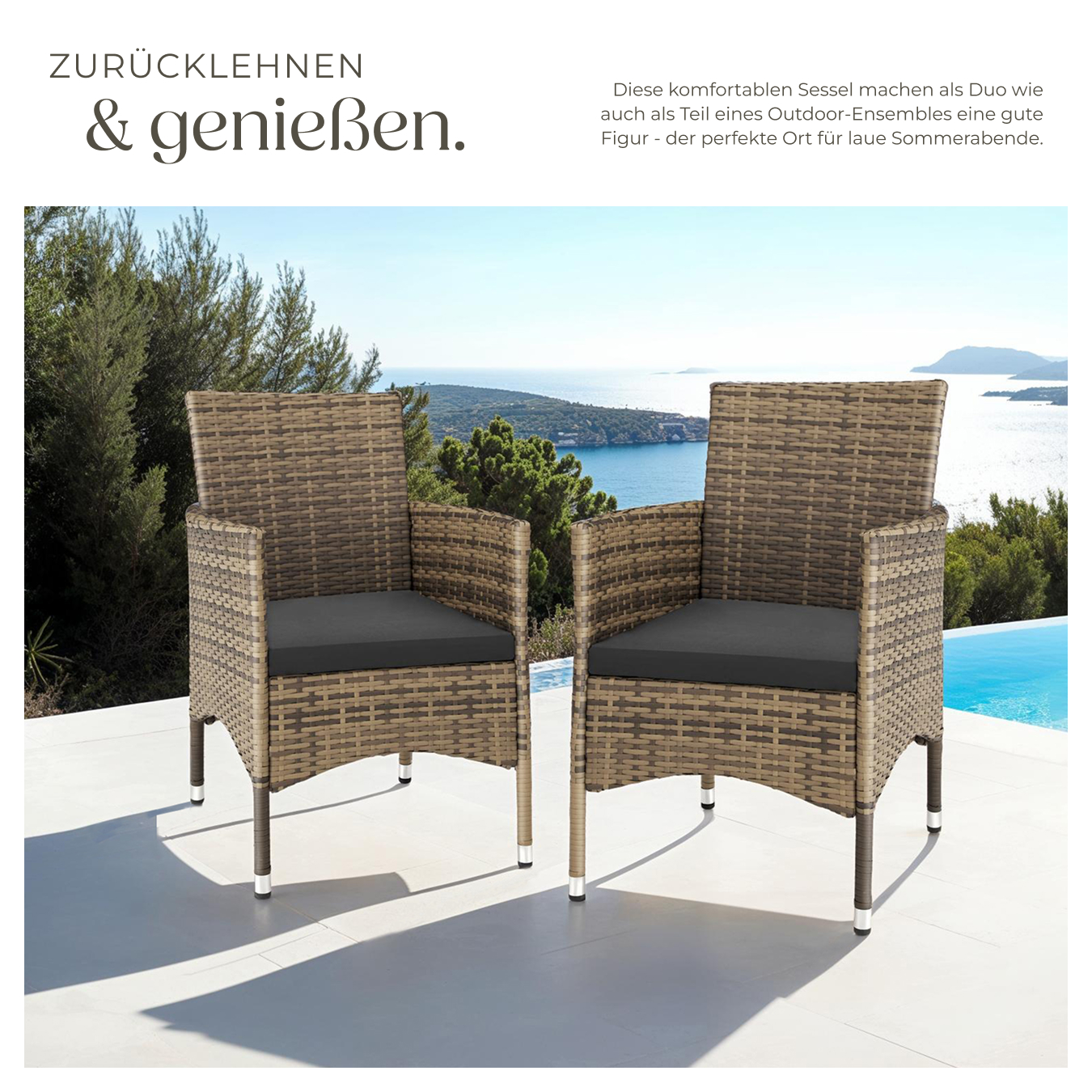2er Set Poly Rattan Gartenstuhl Stuhl Sessel Hochlehner Kissen 2 Bezüge