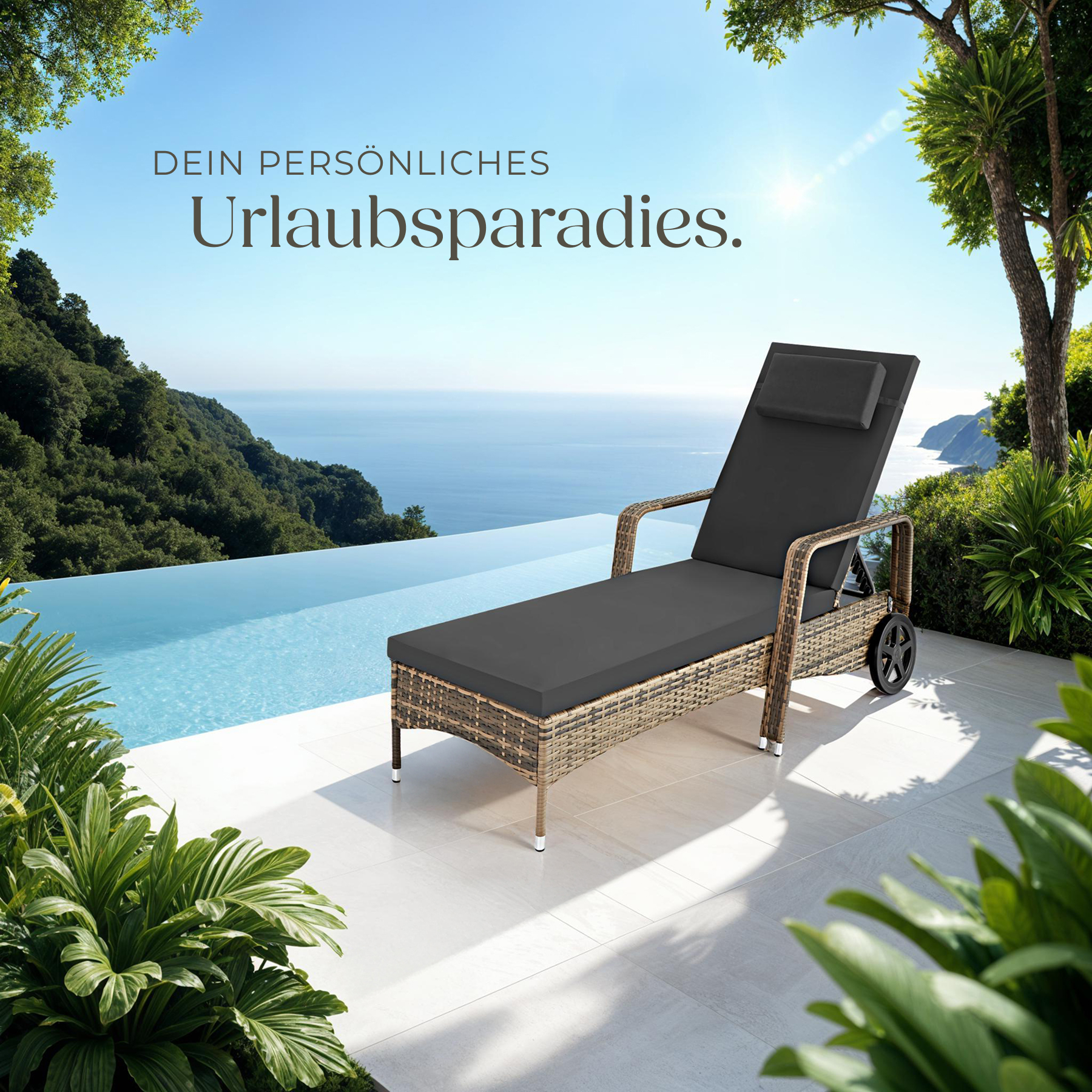 Sonnenliege klappbar Gartenliege Polyrattan Liegestuhl Strandliege robust 200 cm - Bild 129 von 145