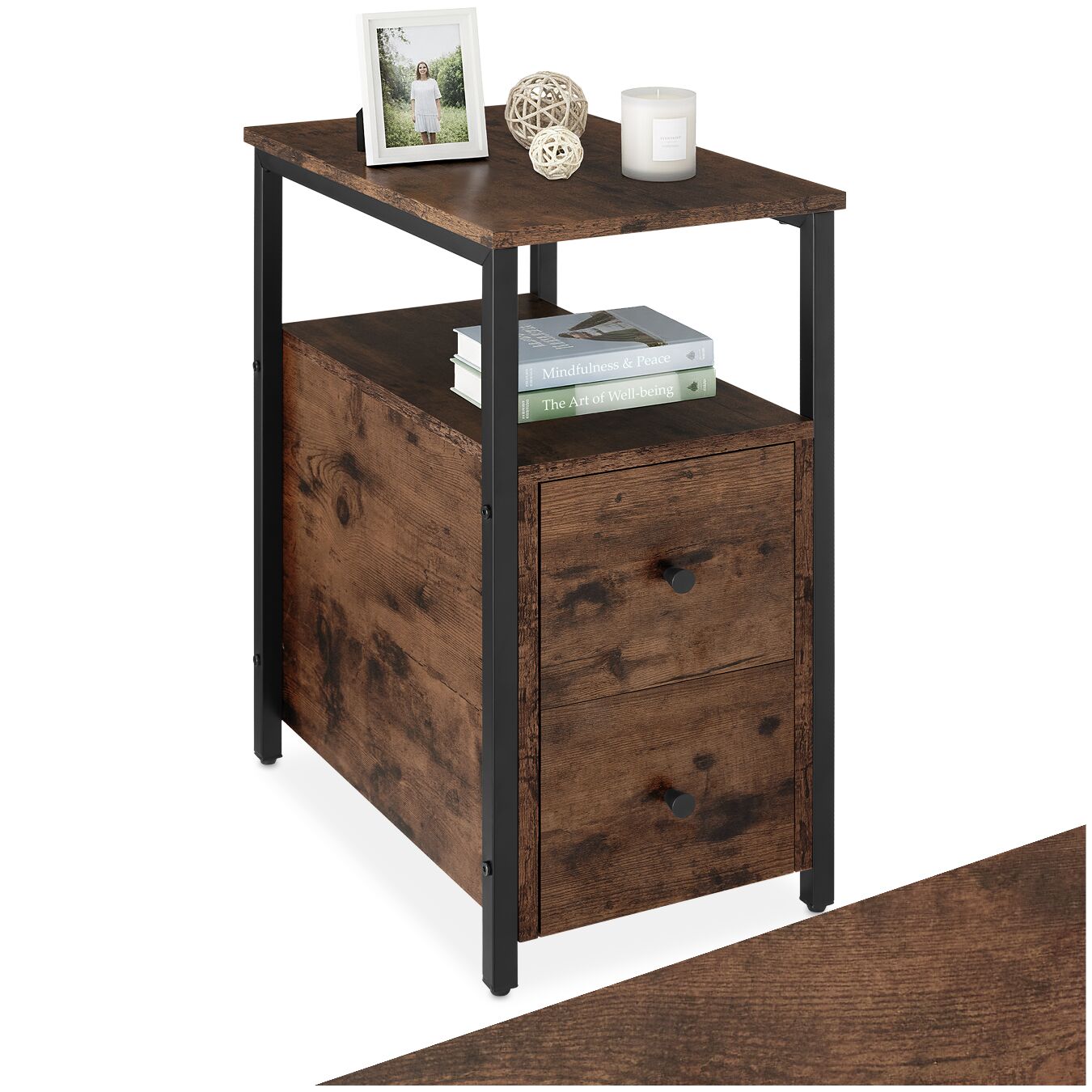 Table de chevet Tullamore 49,5x30x61,5cm - Bois foncé industriel, rustique | tectake