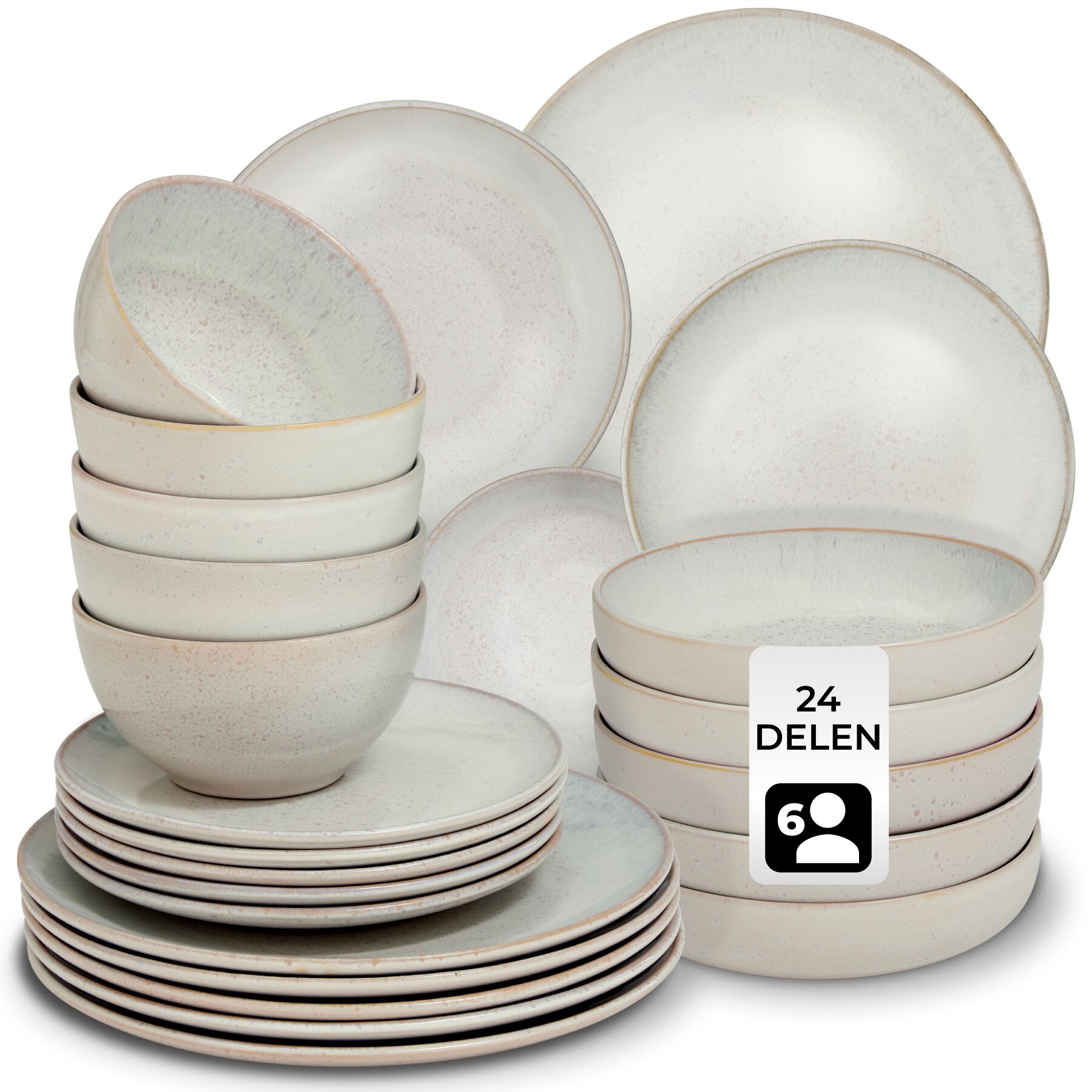 Serviesset Mare van aardewerk, voor 6 personen - zandkleur | tectake