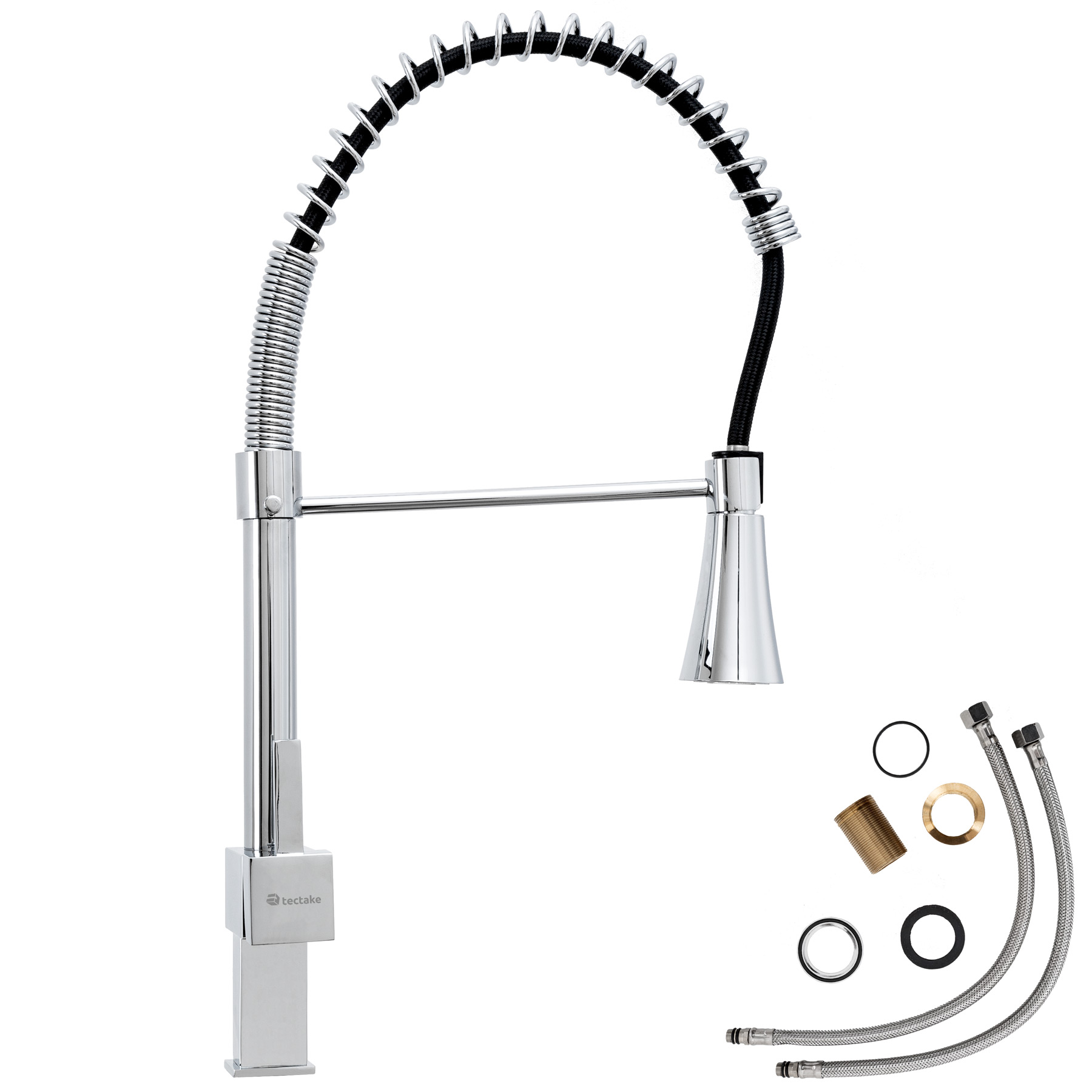 Robinet de cuisine avec douchette intégrée LED - gris de tectake