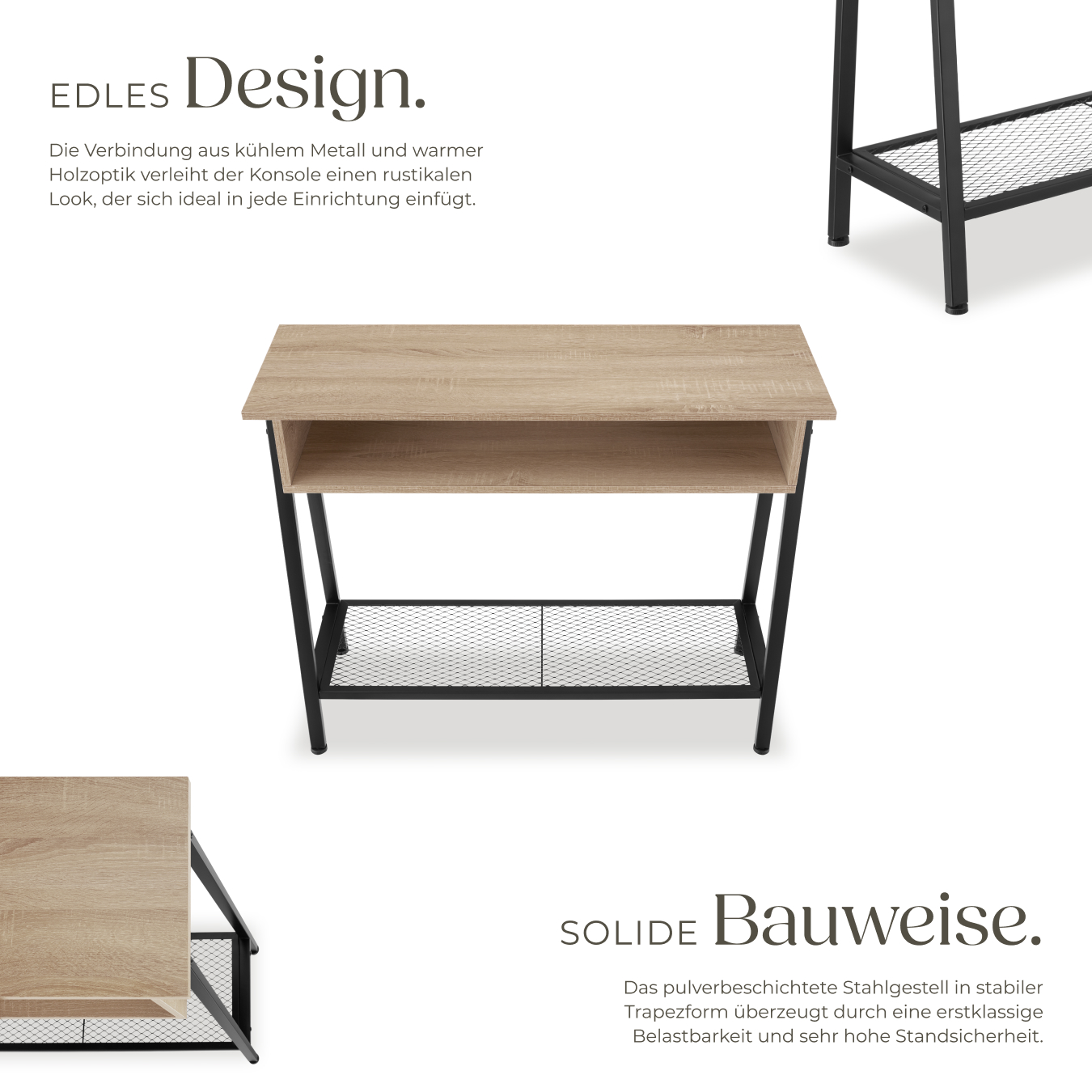Konsolentisch Flurtisch Sideboard mit Fach Gitterablage Holz Metall Industrie