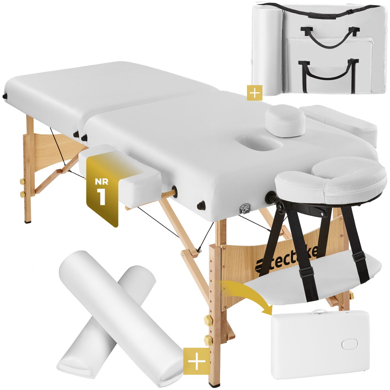 2-Zonen Massageliege-Set 7,5cm Polsterung + Rollen + Tasche - weiß