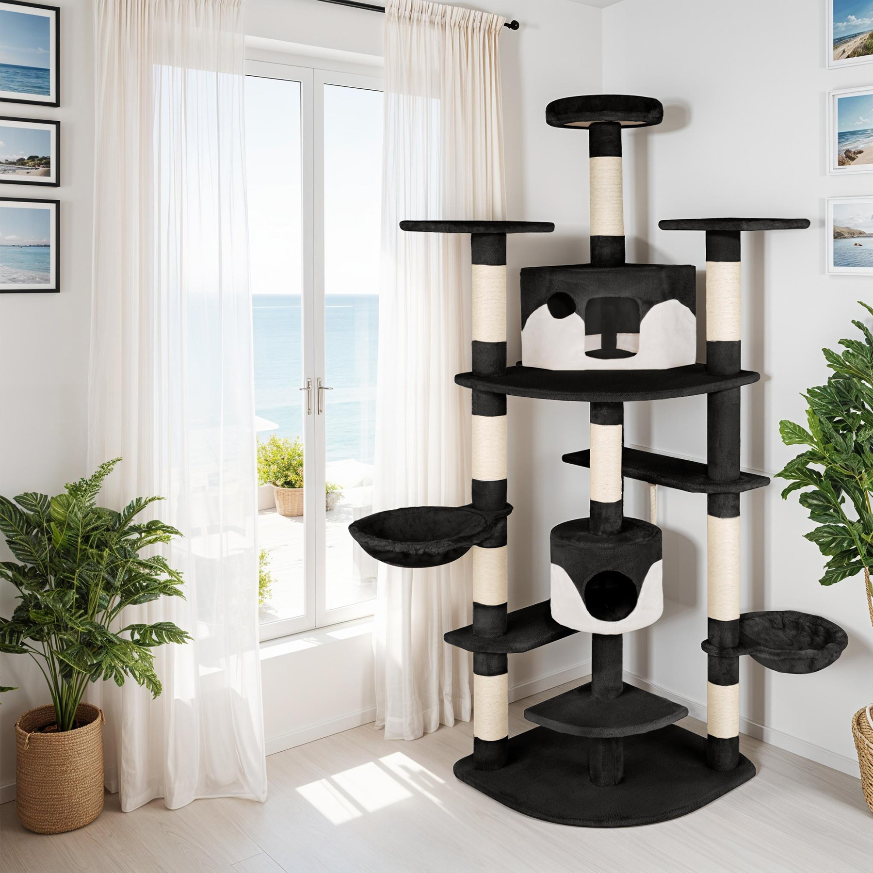 Kratzbaum XXL Katzenbaum Sisal große Katzen Kletterbaum 204 cm Katzenkratzbaum - Afbeelding 36 van 37