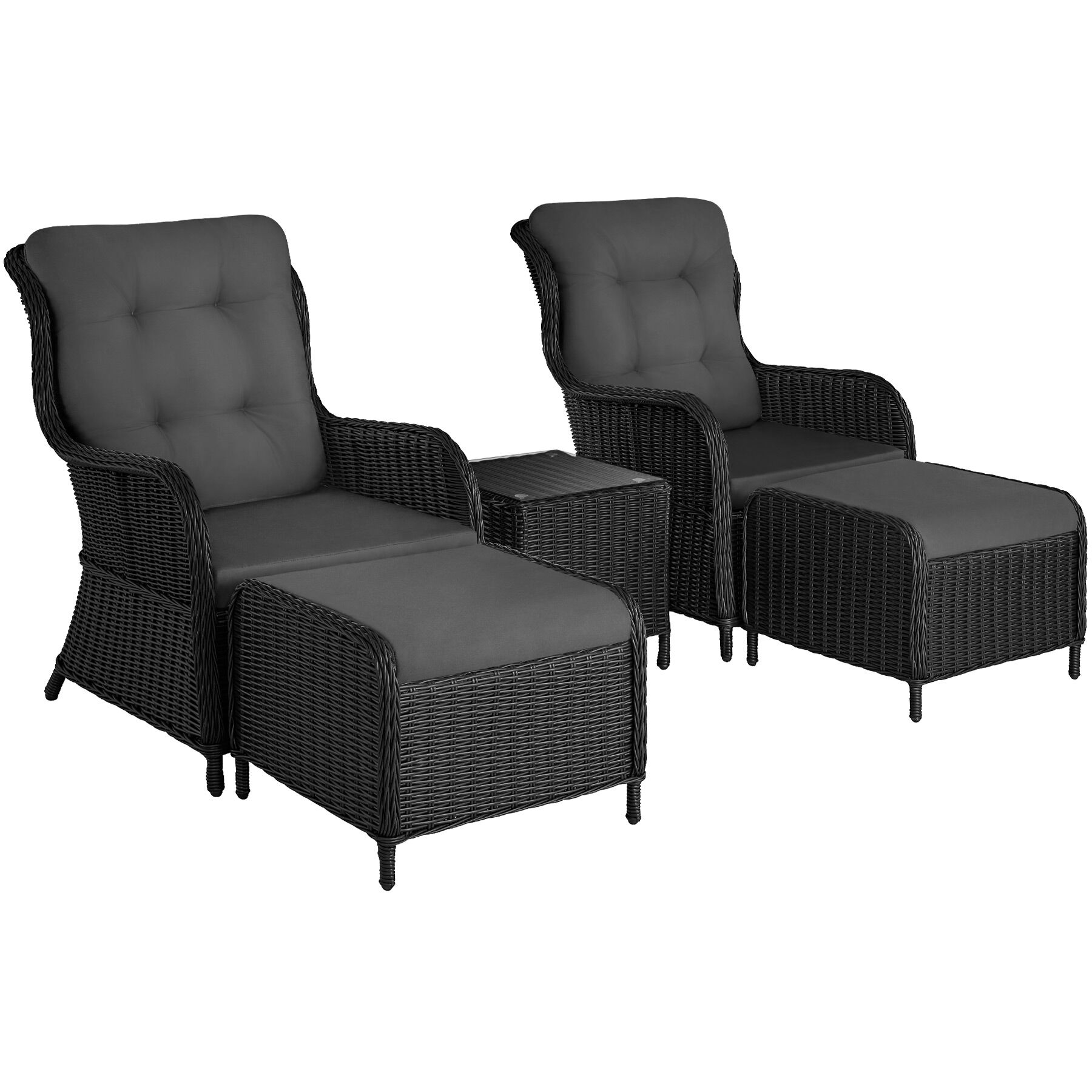 Tectake Gmbh Aluminium Rattan Sitzgruppe Benissa 2+2 - Größe 2 Schwarz/Grau 405093