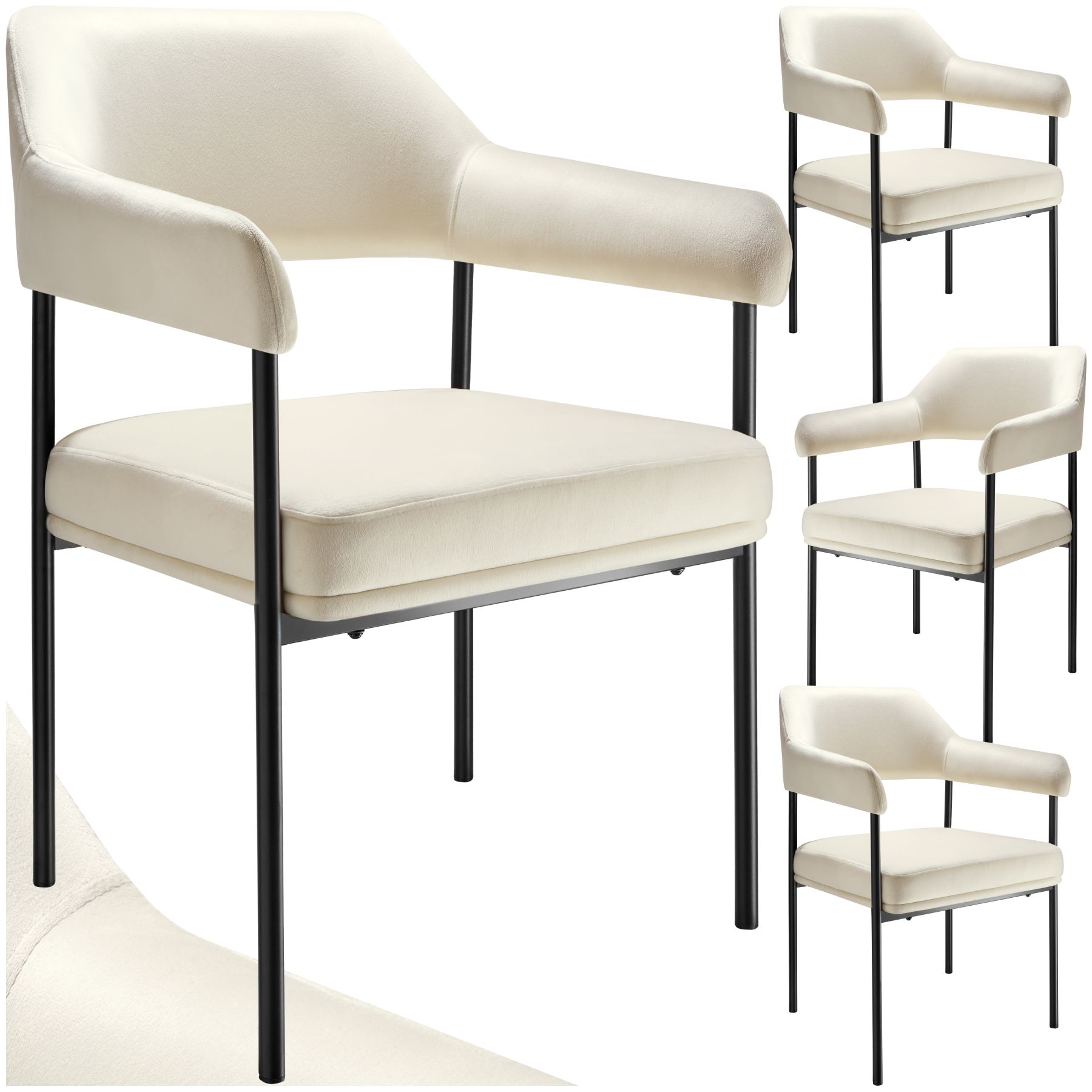 Eetkamerstoel Doé, gestoffeerd, stalen poten - Fluweellook off-white, Set van 4