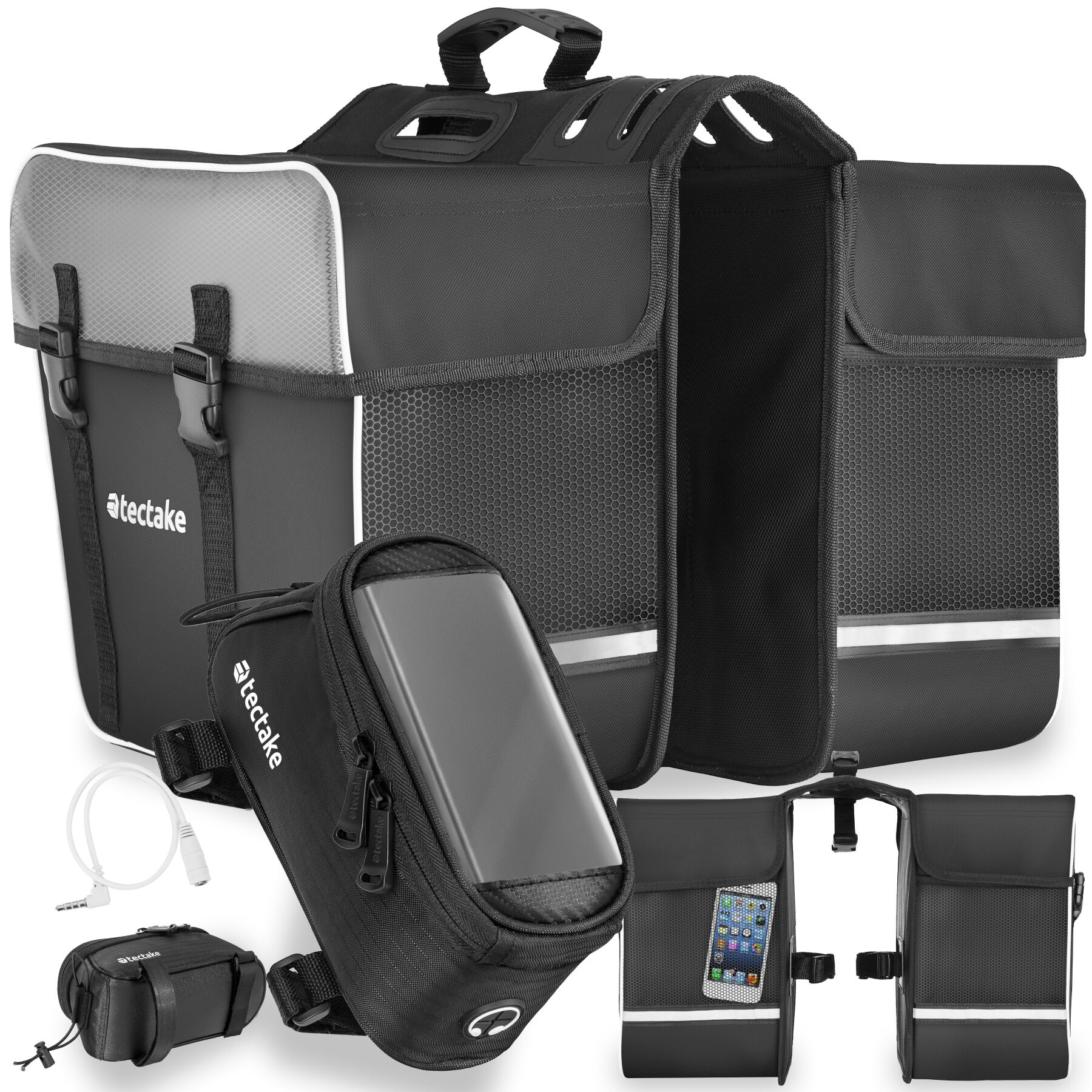 Set Fahrradtasche Georg und Rahmentasche, wasserabweisend - 20,5 x 10 x 10,5 cm, schwarz