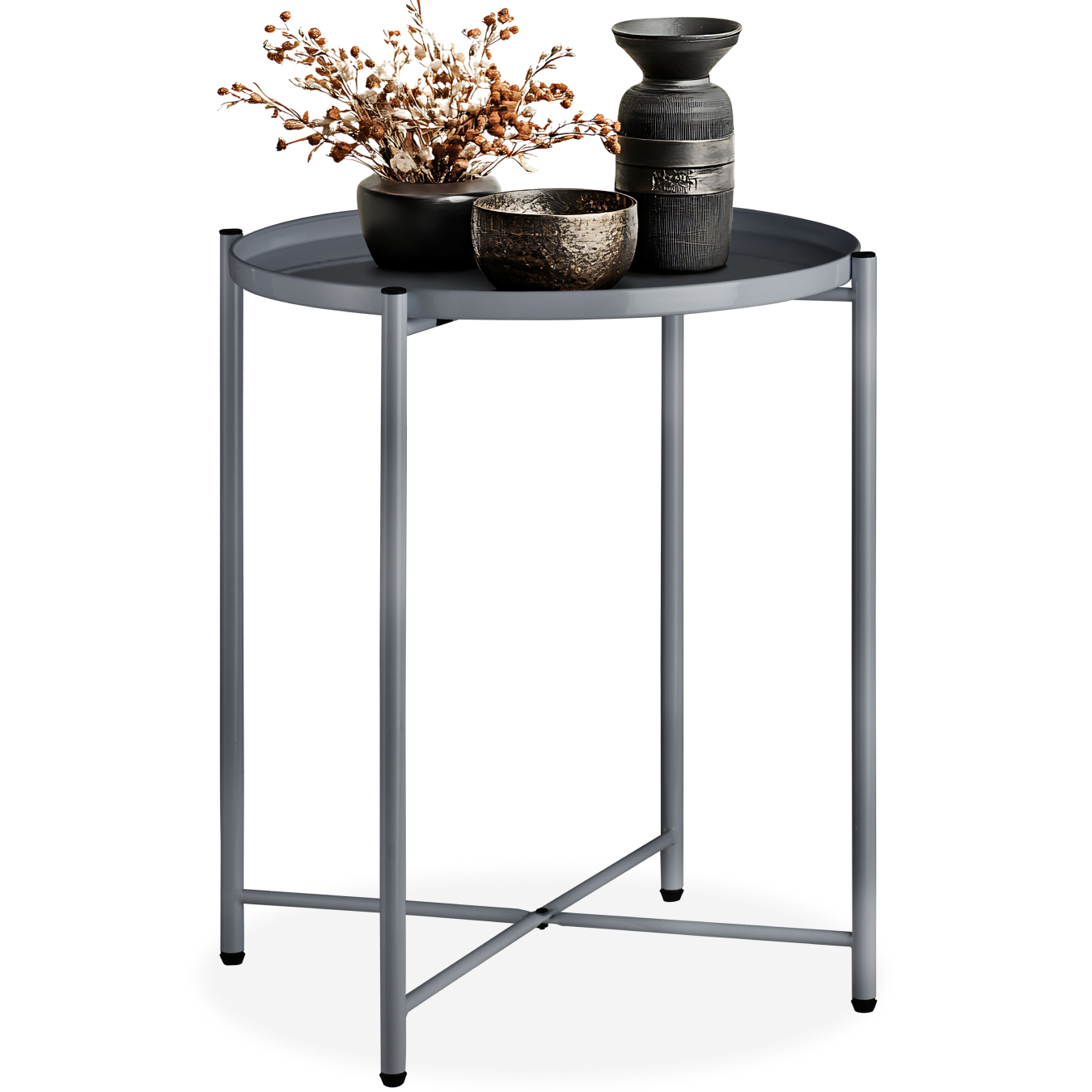 Bedside Table Chester - round with removable steel shelf, 45.5 x 45.5 x 53 cm - dark grey | tectake