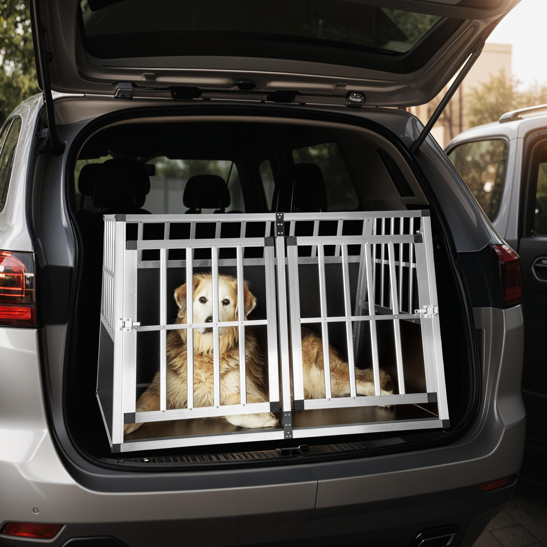 Dog Crate Travel Box Car Transport XXL Double Cage Lockable Angled Walls Pen - Picture 24 of 25