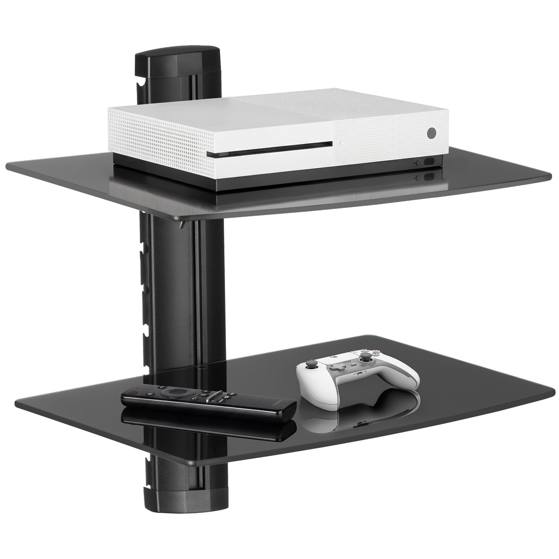 Supporto con fissaggio a parete e 2 ripiani per lettori DVD e ricevitori modello 3 - nero | tectake