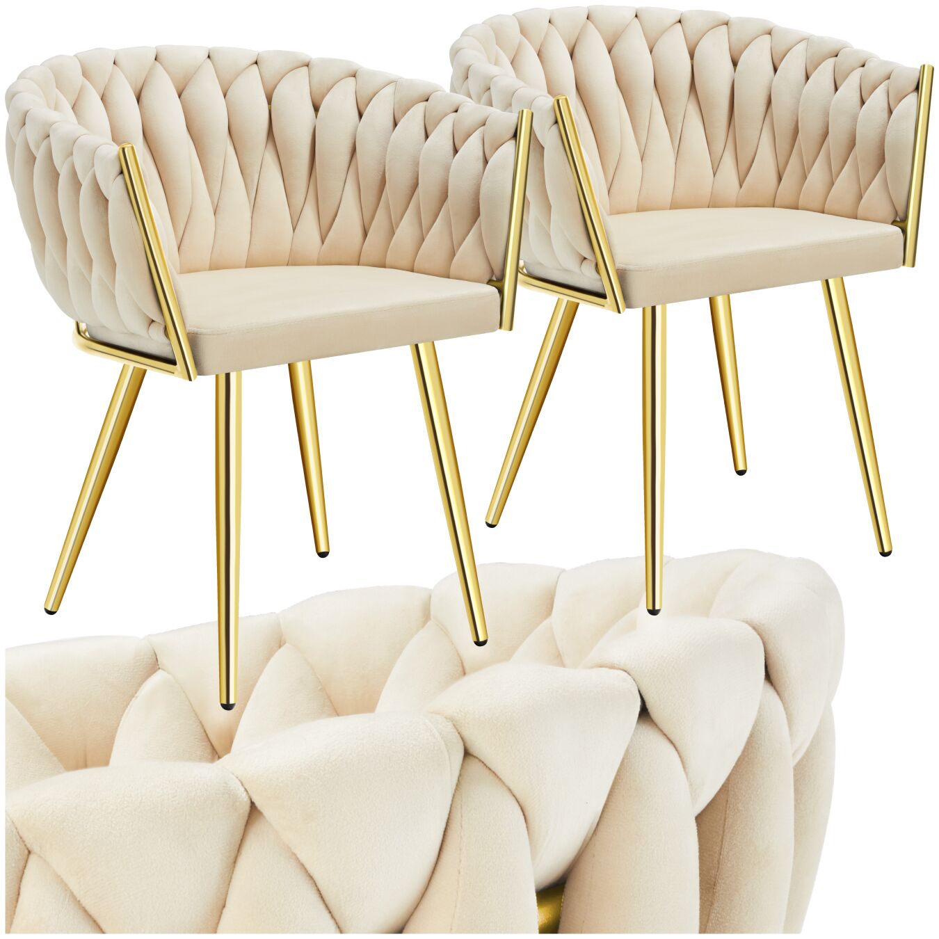 Set Esszimmerstuhl Astano Samt, Knotendesign - sandfarben/gold, 2er Set