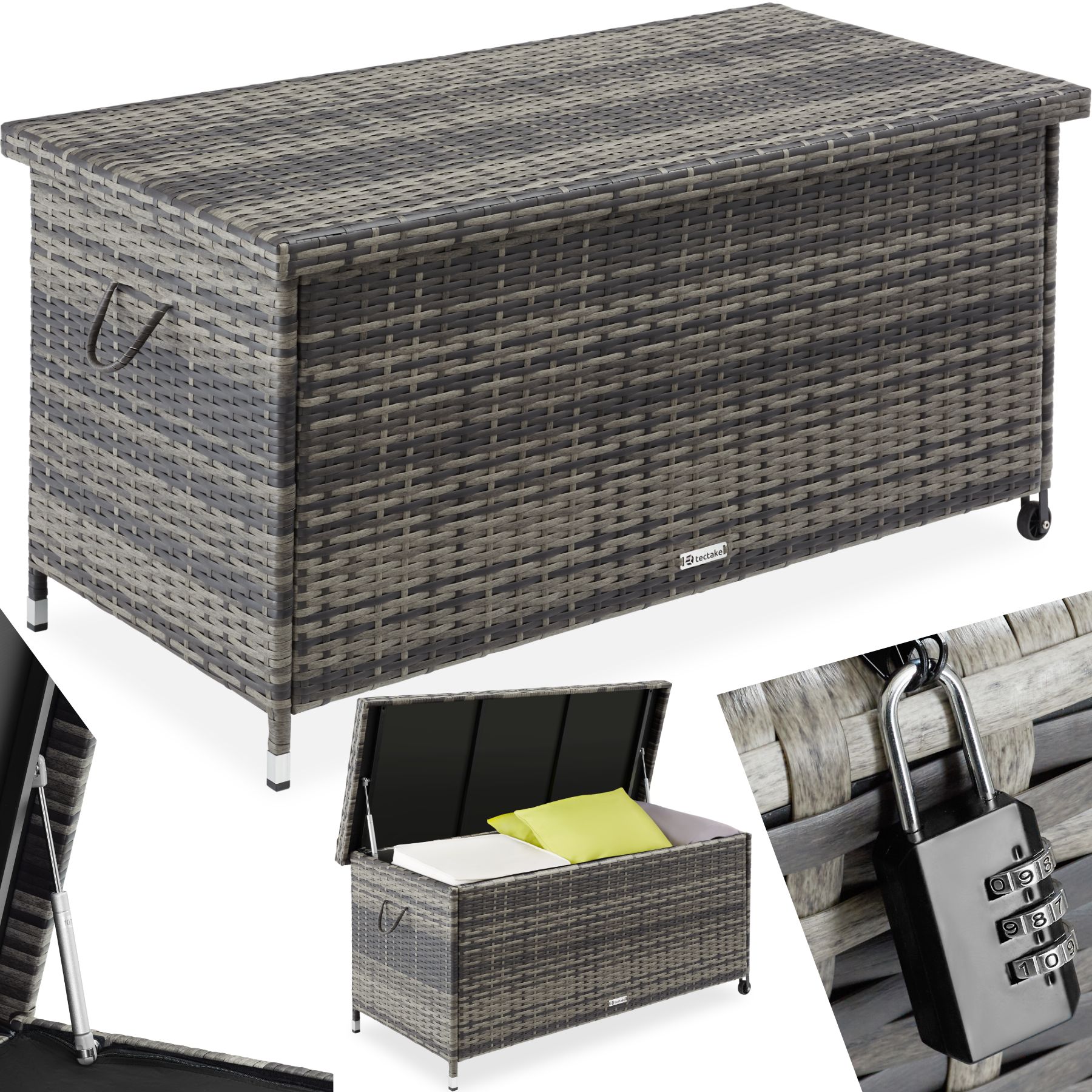 Baú de arrumação KIRUNA com entrançado de rattan sintético, 120 x 55 x 61,5 cm, 270 l - cinzento