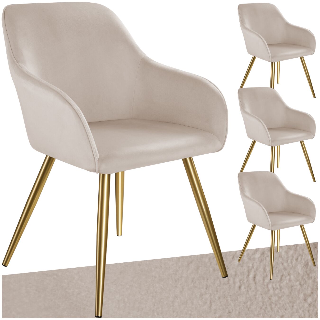 Chaise MARILYN Effet velours style scandinave - taupe/or, Lot de 4