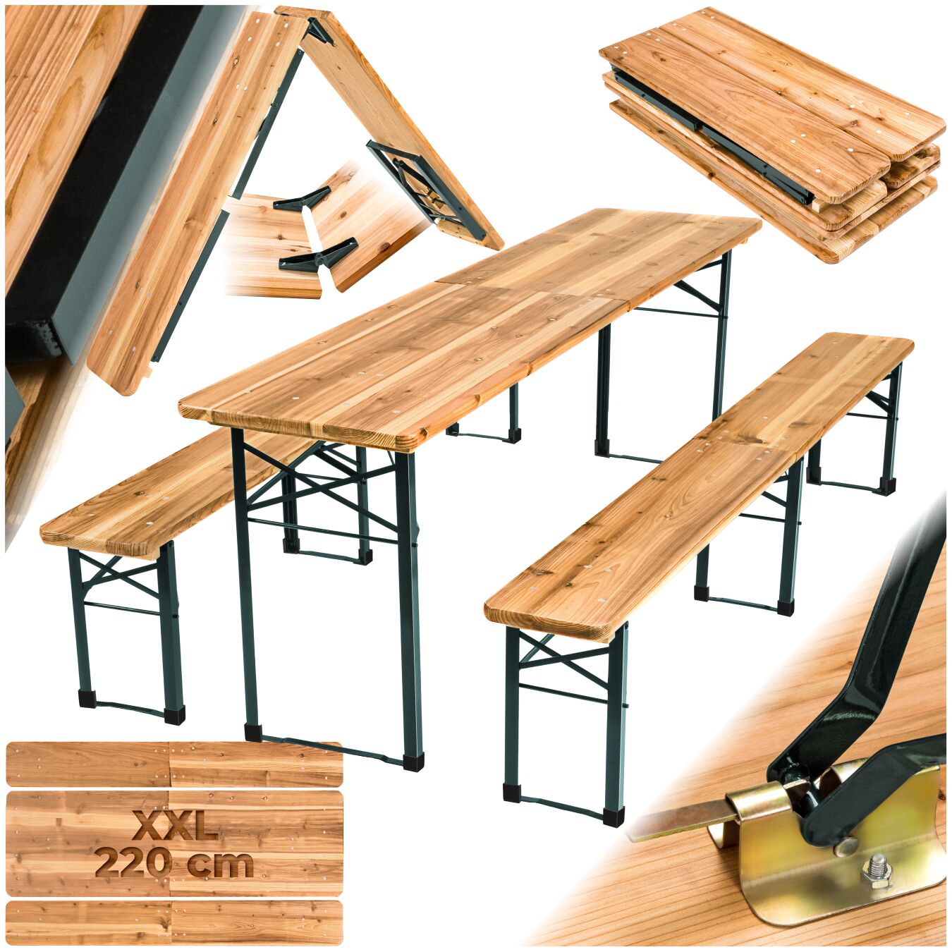 Dining Table and Bench Set Ralf - 2 benches, foldable, durable, stable - brown | tectake