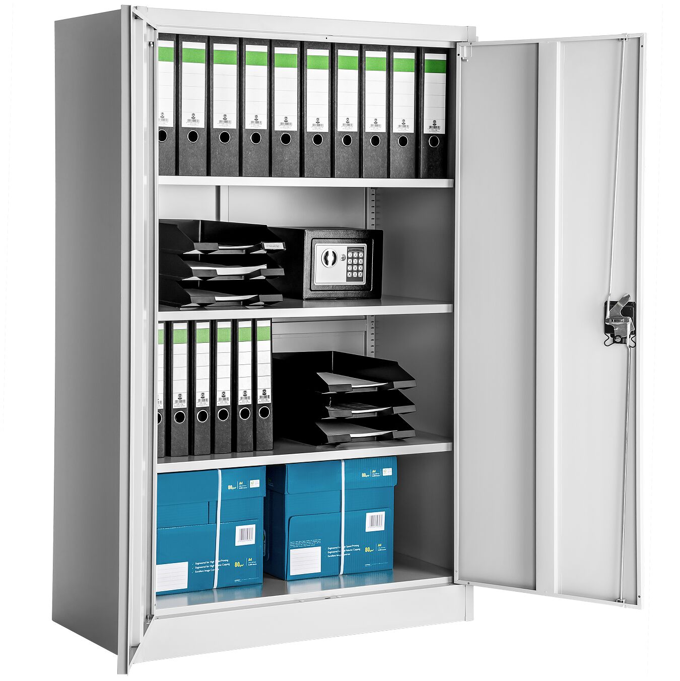 Armario archivador con cierre de seguridad y 4 alturas 140x90x40cm - gris | tectake