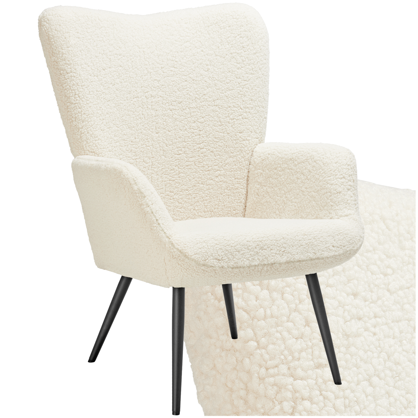 Poltrona Hygge imbottita, ergonomica, carico massimo 150 kg - Senza pouf, Bouclé crema/nero