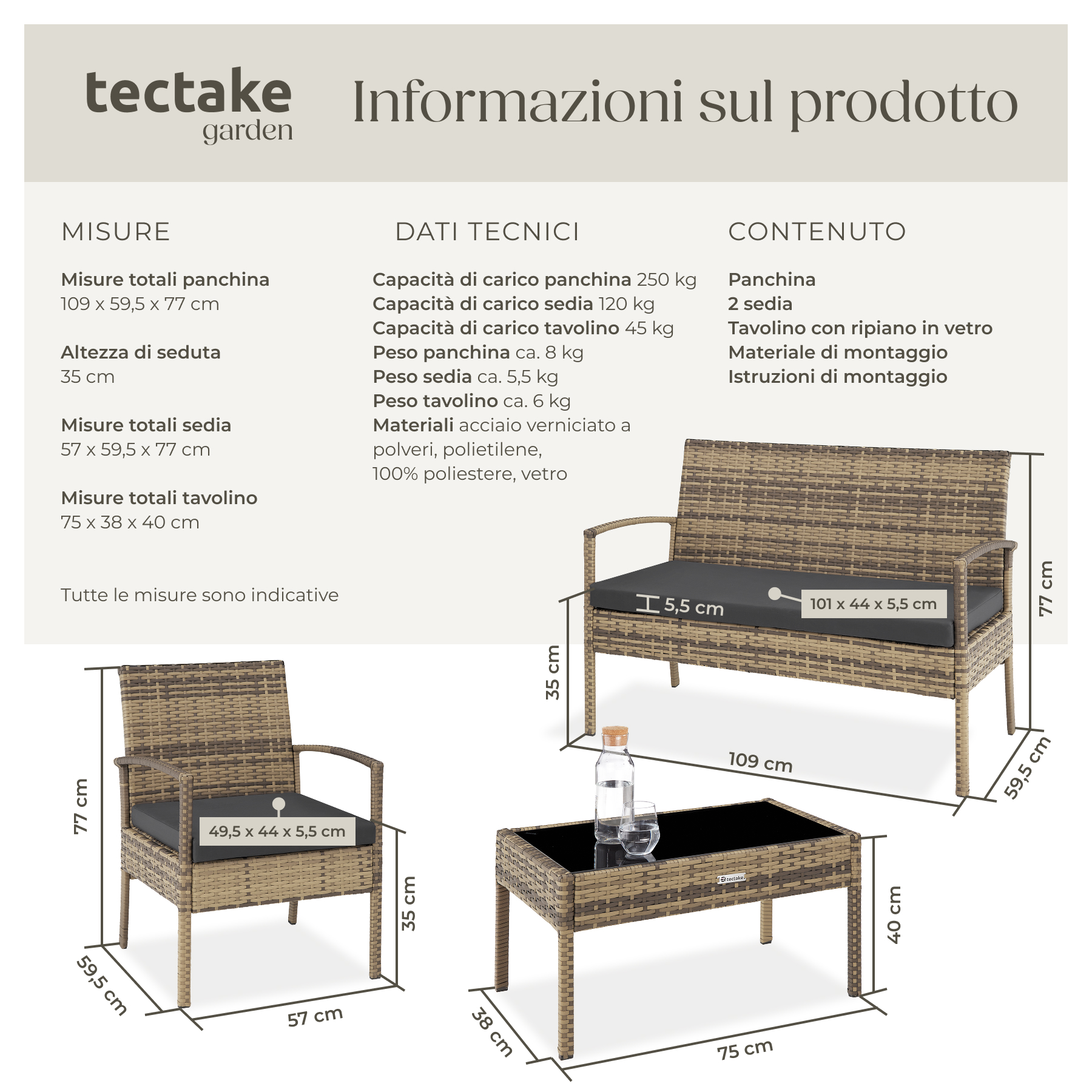 SET DI MOBILI RATTAN SINTETICO POLYRATTAN 2 POLTRONE DIVANO E TAVOLO GIARDINO nu - Foto 61 di 67