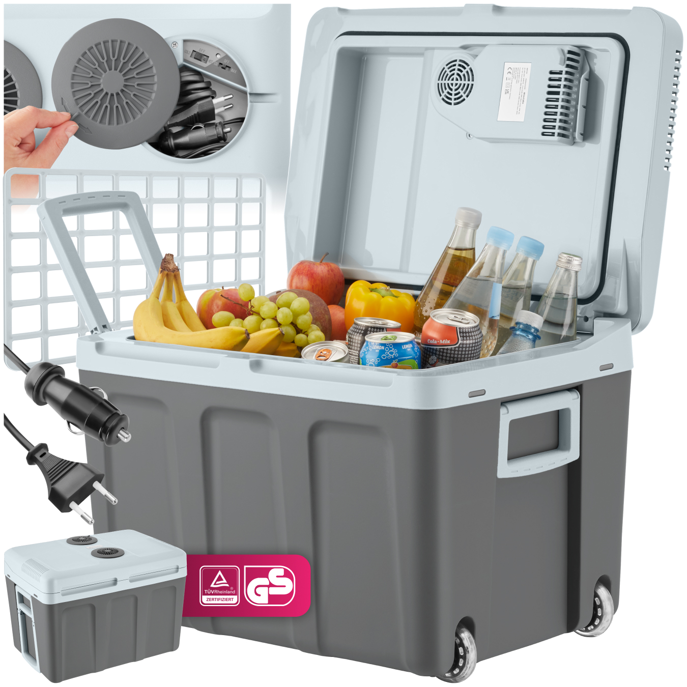 Cool Box - 40 l capacity, warming function, 56 x 39 x 42 cm - grey