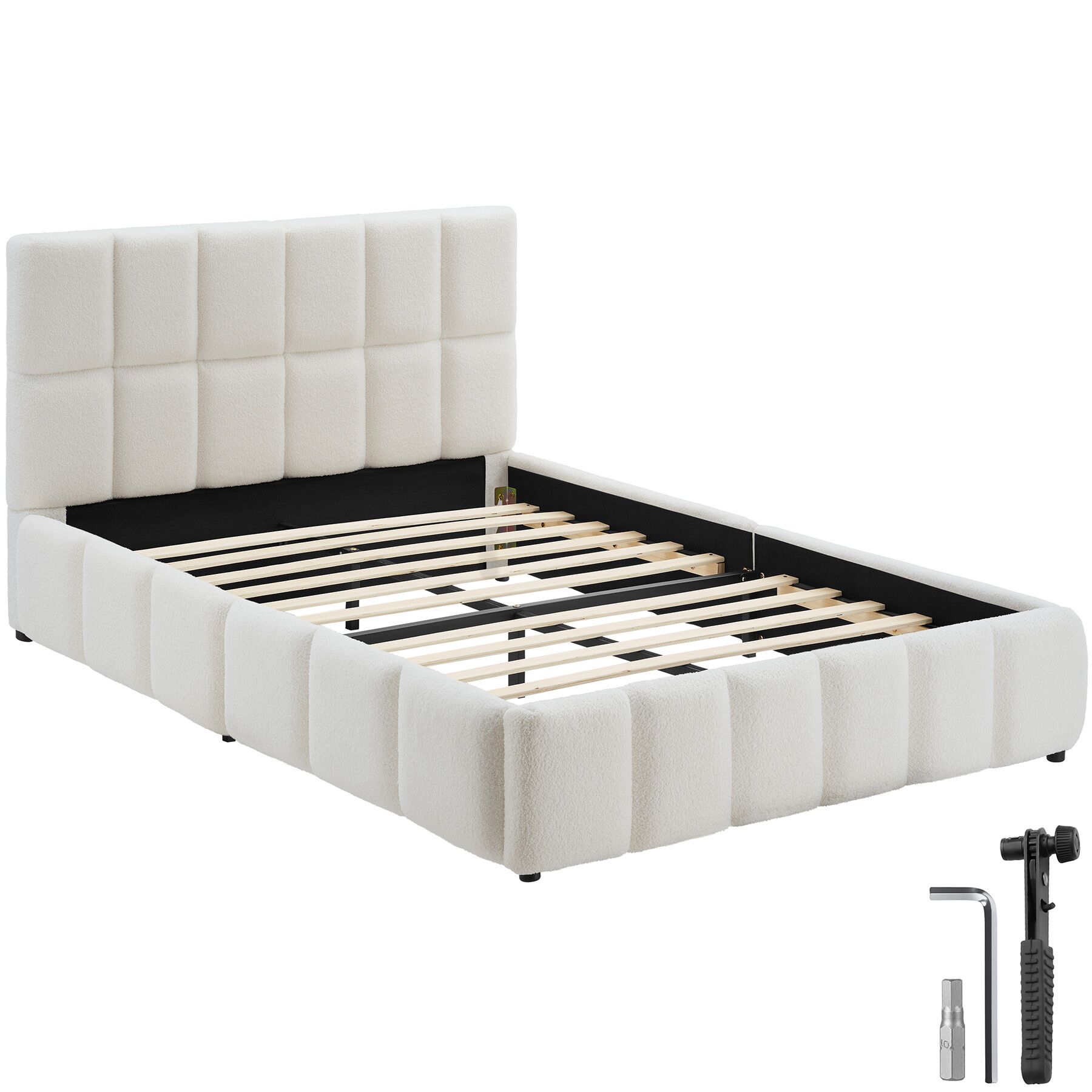Stoffen bed Shirley met lattenbodem, draagkracht 250 kg - Teddy crème | tectake