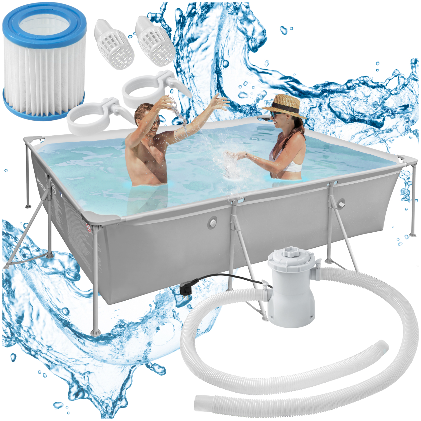 Pool fyrkantig 300 x 207 x 70 cm - grå | tectake