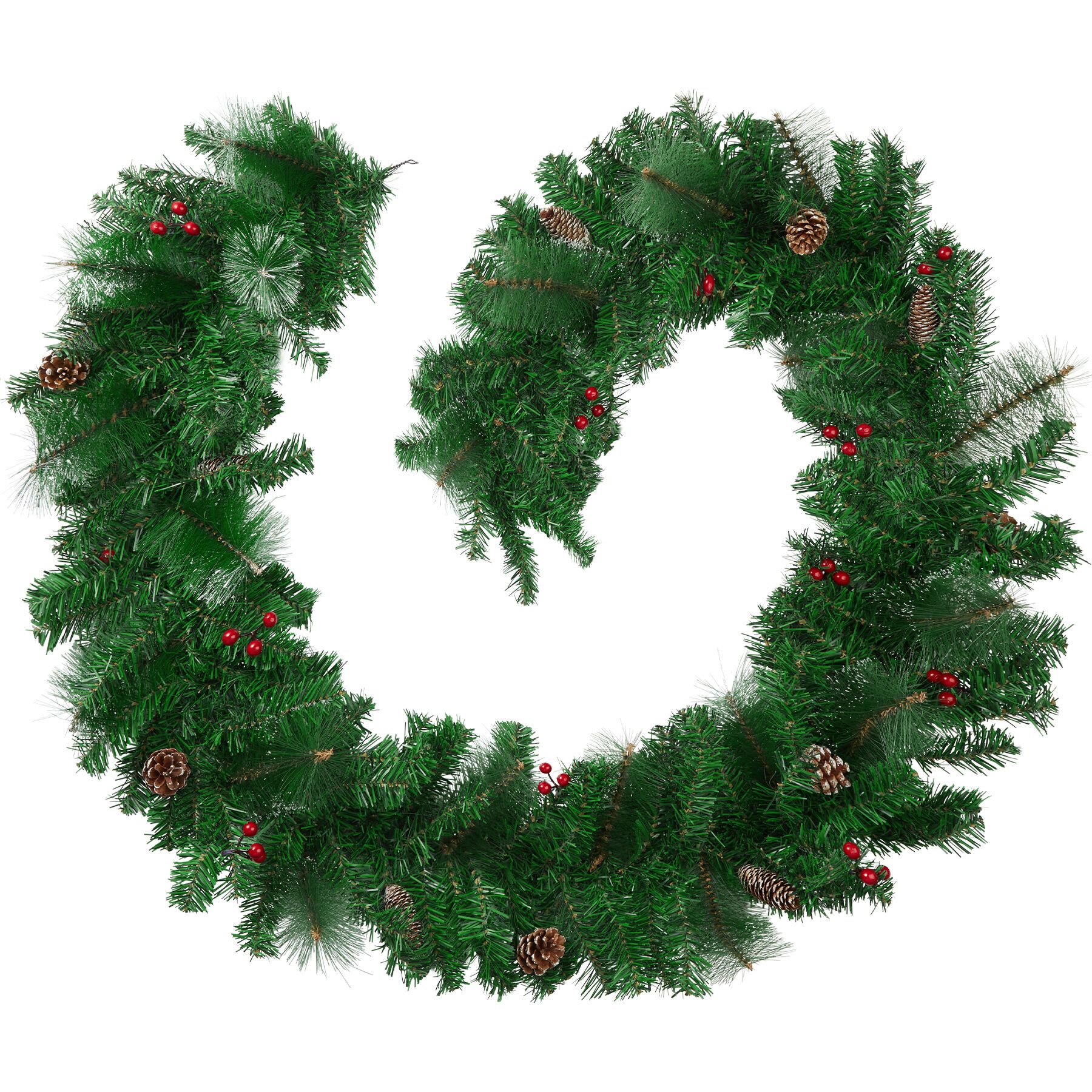 Coroa de natal verde com pinhas de abeto 2,7m - vermelho/verde