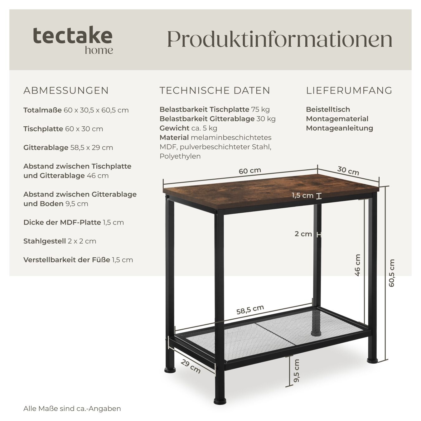 Konsolentisch Holz Metall Sideboard Beistelltisch Flurtisch Industrial schwarz