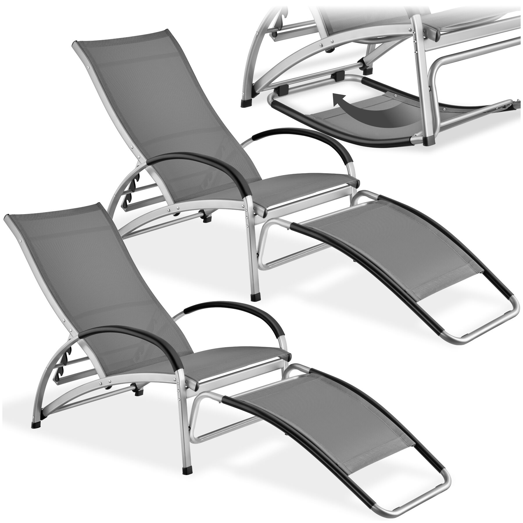 Sun Lounger Avignon - 2 in 1 functions, adjustable backrest - Set of 2 | tectake