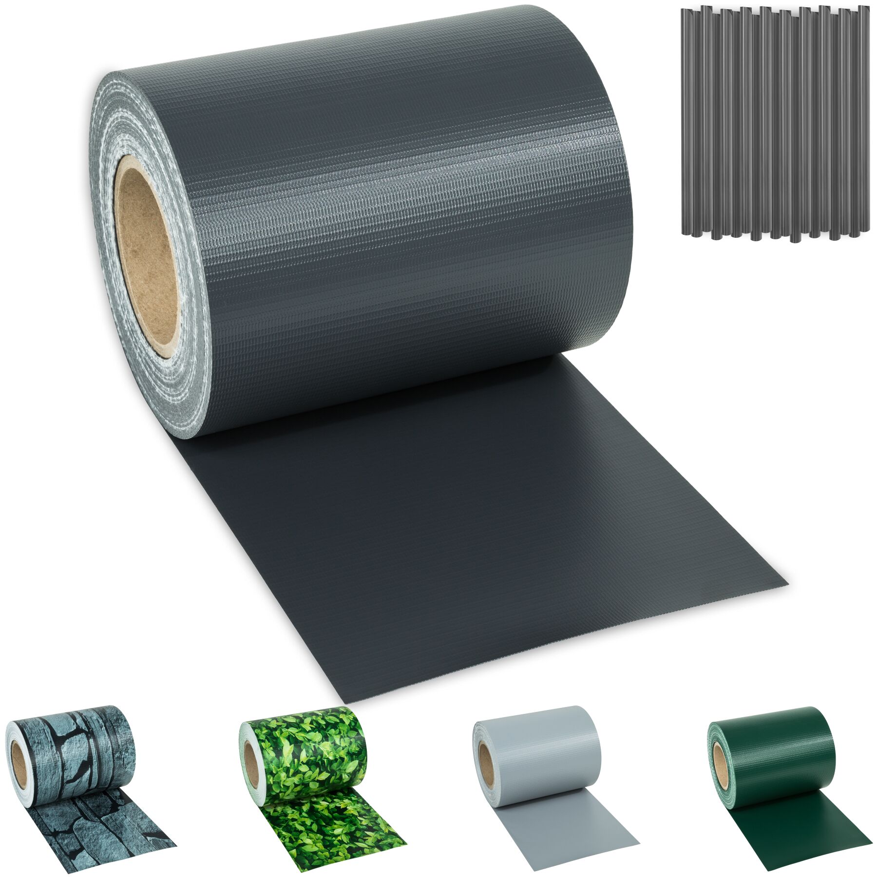 Privacy Film - double-sided print, opaque and tear-resistant, fastening clips included - 70 m, anthracite | tectake